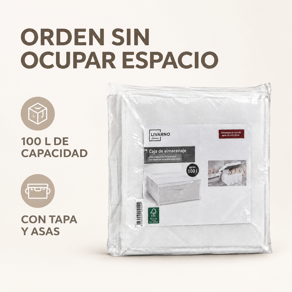Caja de Almacenaje LIVARNO home 100 L con Tapa y Asas
