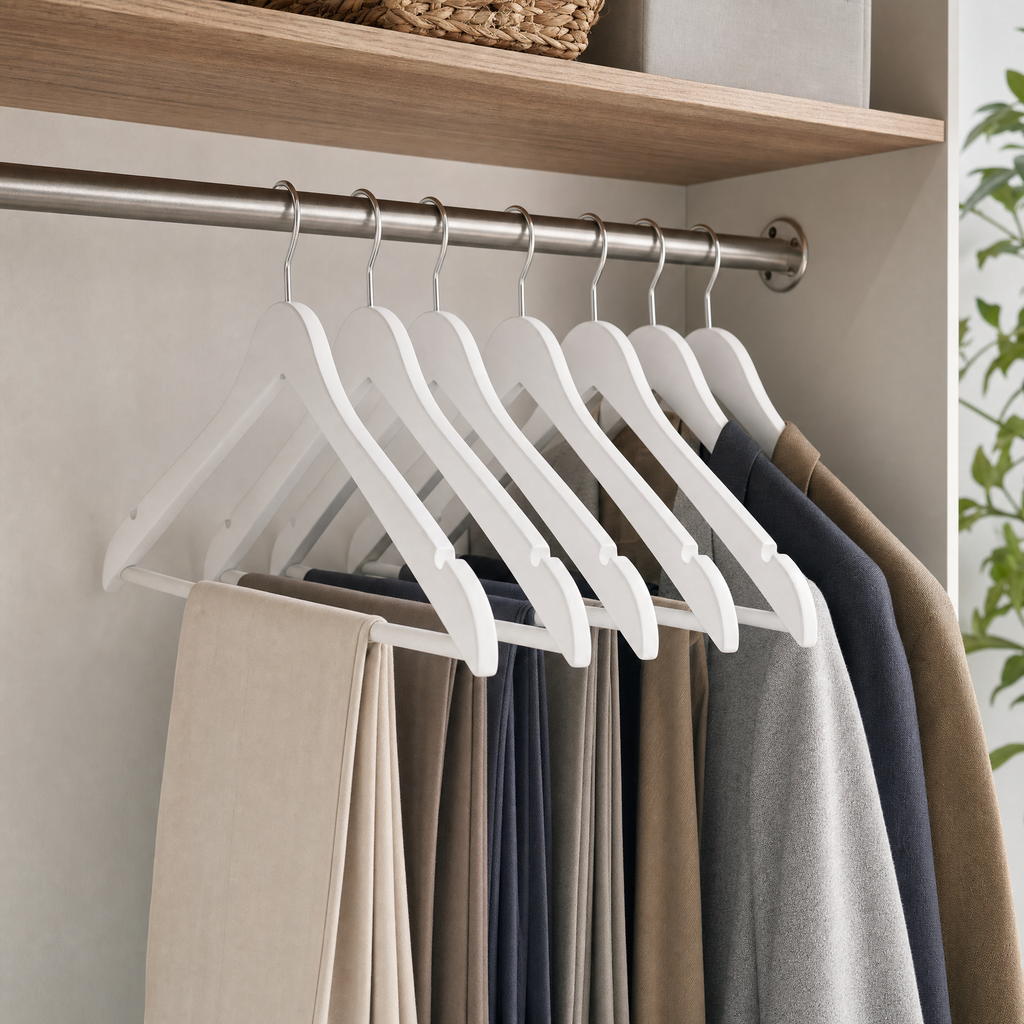 Livarno Perchas con Gancho Metálico Giratorio, Muescas Laterales y Barra para Pantalones