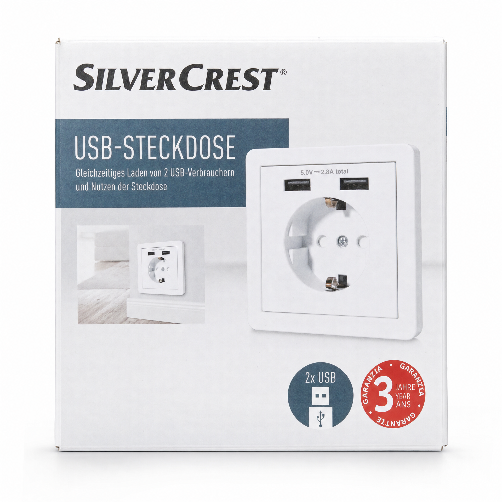 SilverCrest Toma Empotrable con 2 USB-A – SSUSB 2 A1