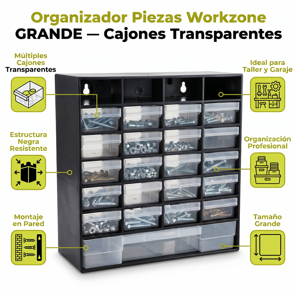 Organizador Piezas Pequeñas Workzone GRANDE — Cajones Transparentes
