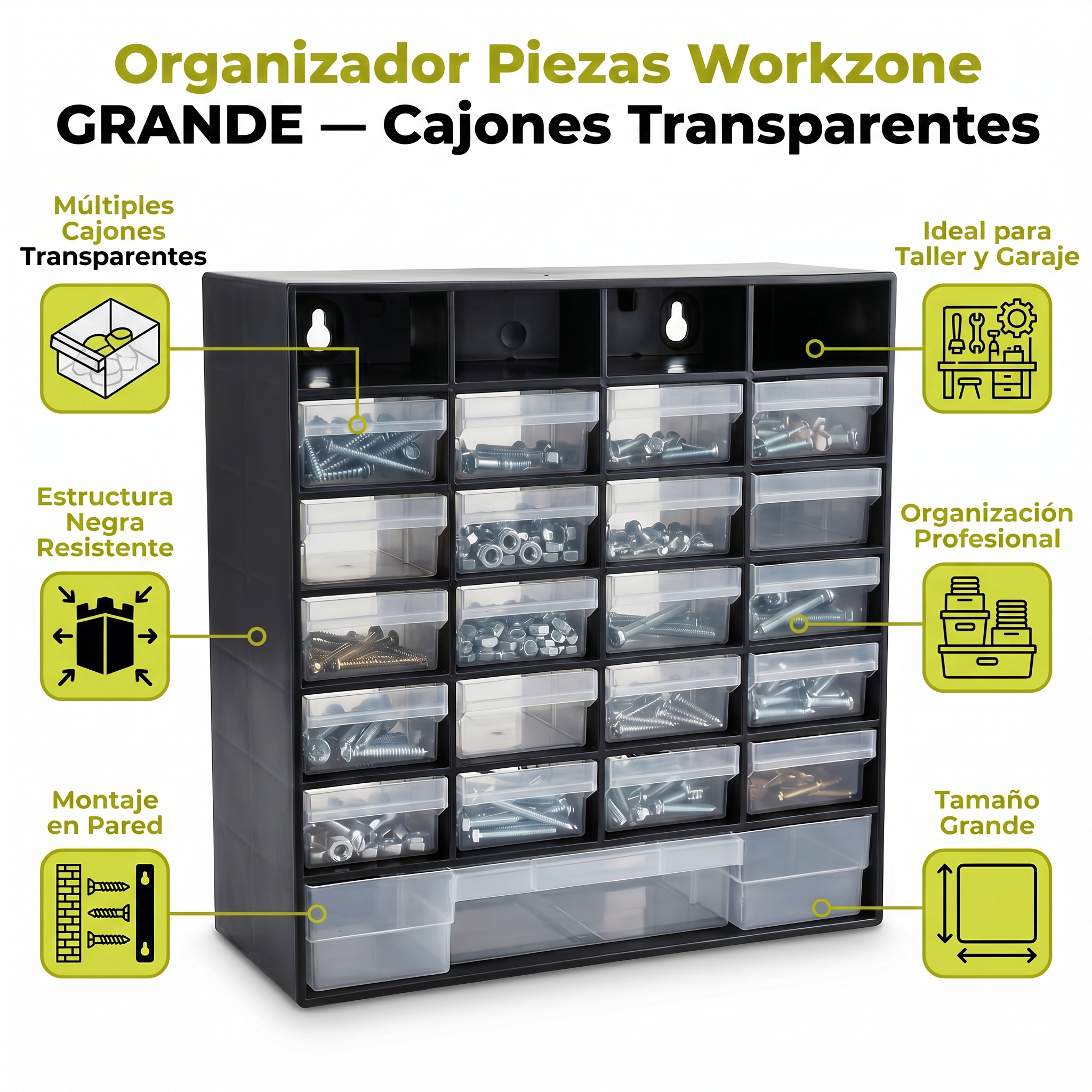 Organizador Piezas Pequeñas Workzone GRANDE — Cajones Transparentes