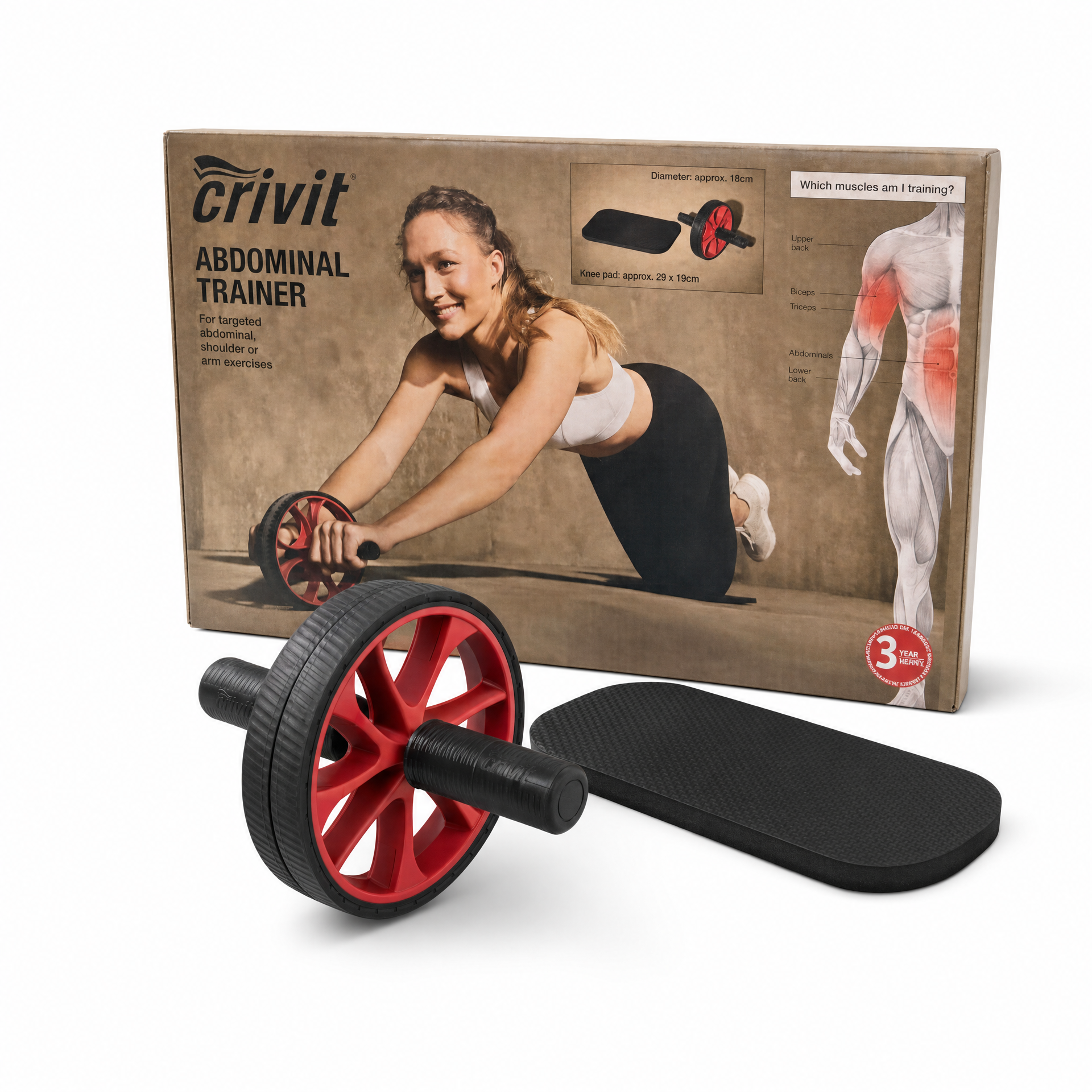 Rodillo abdominal de dos ruedas con asas y almohadilla para rodillas