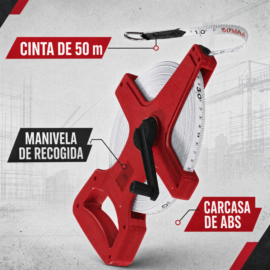 Cinta Métrica Parkside 50 m Roja con Manivela