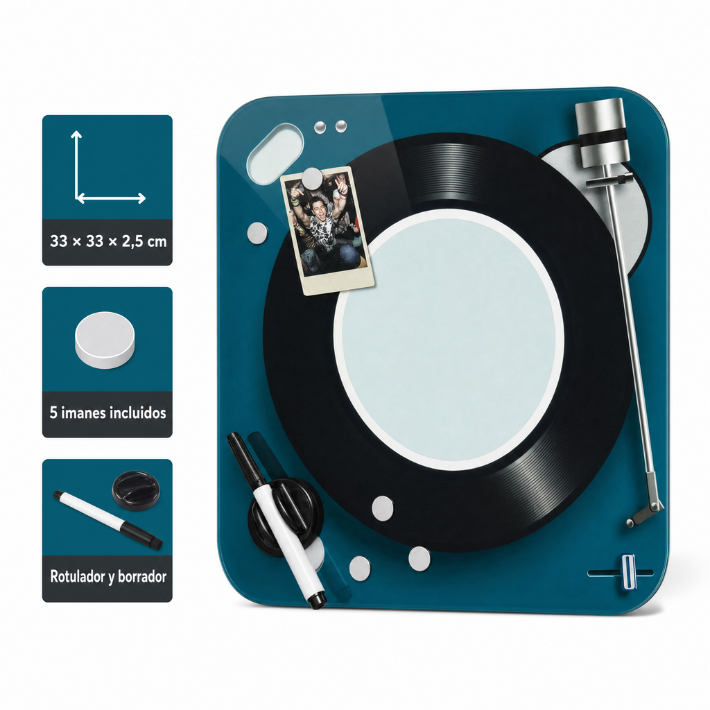 United Office Pizarra Magnética de Cristal Vinilo Retro 33 × 33 cm