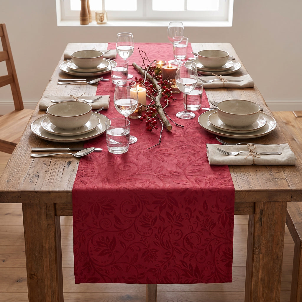 Livarno Home Set de 2 Caminos de Mesa Jacquard Rojos 50 × 150 cm