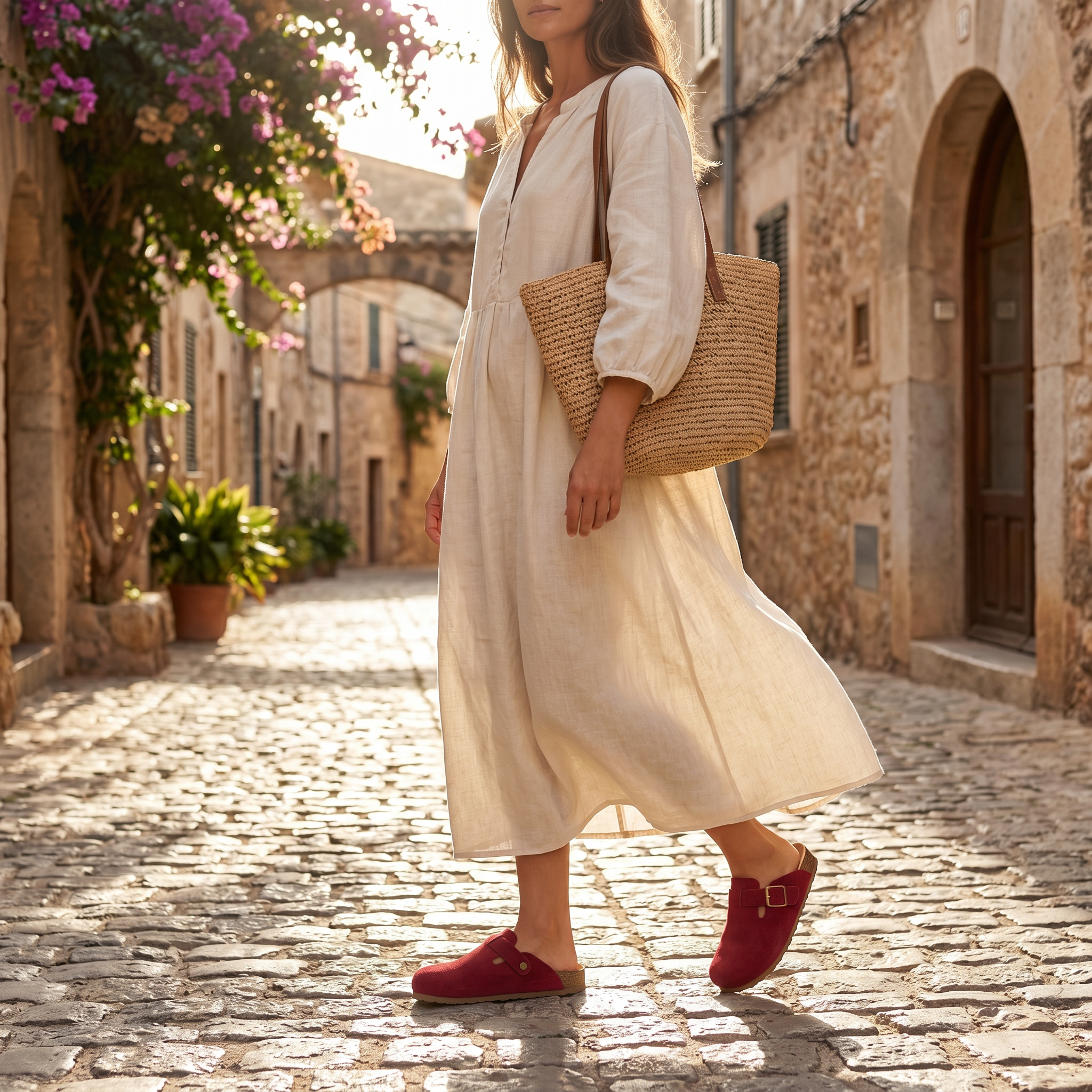 Zuecos Tipo Birkenstock UP Fashion Rojos — Ante con Hebilla