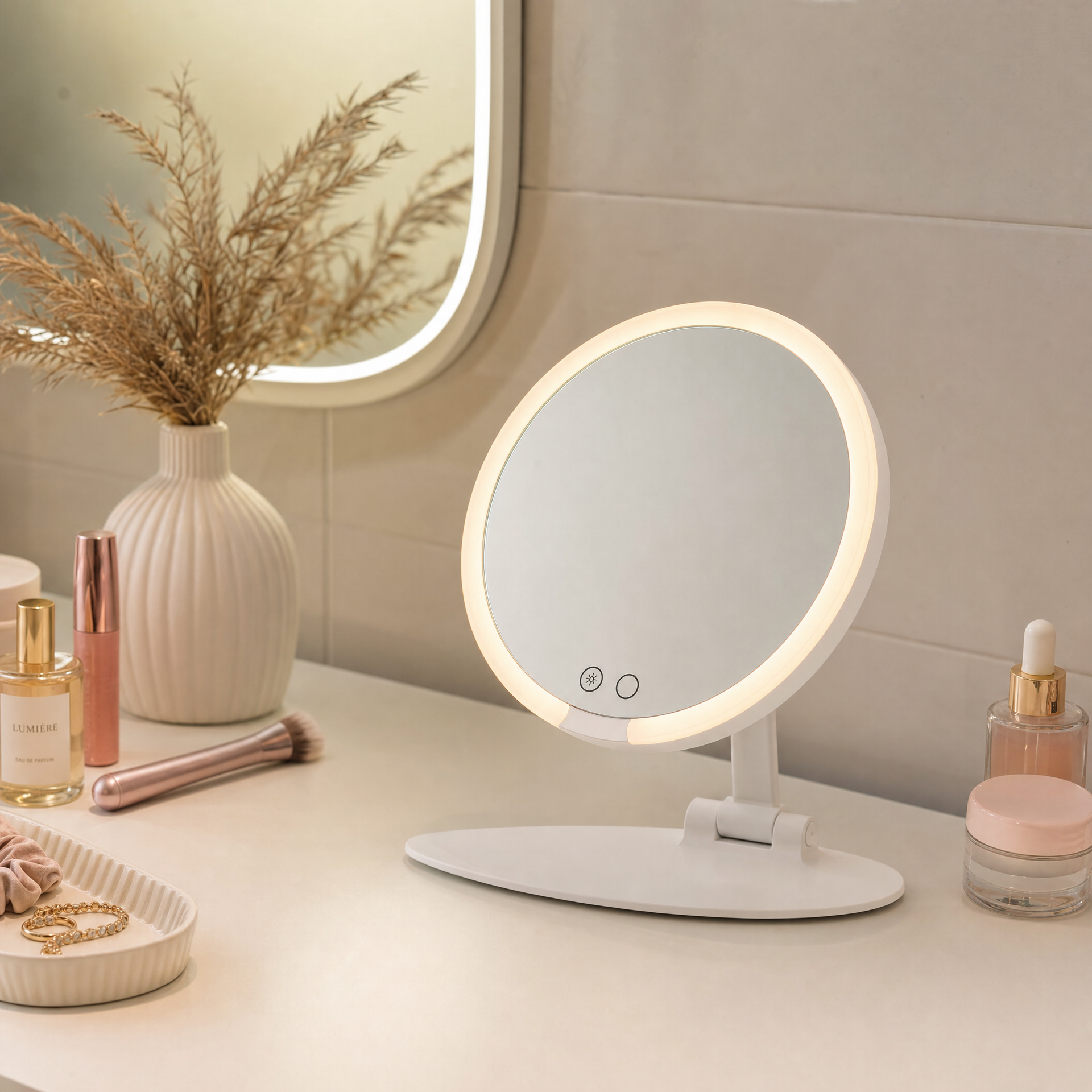 Ambiano Espejo Cosmético LED Plegable con 3 Tonos de Luz