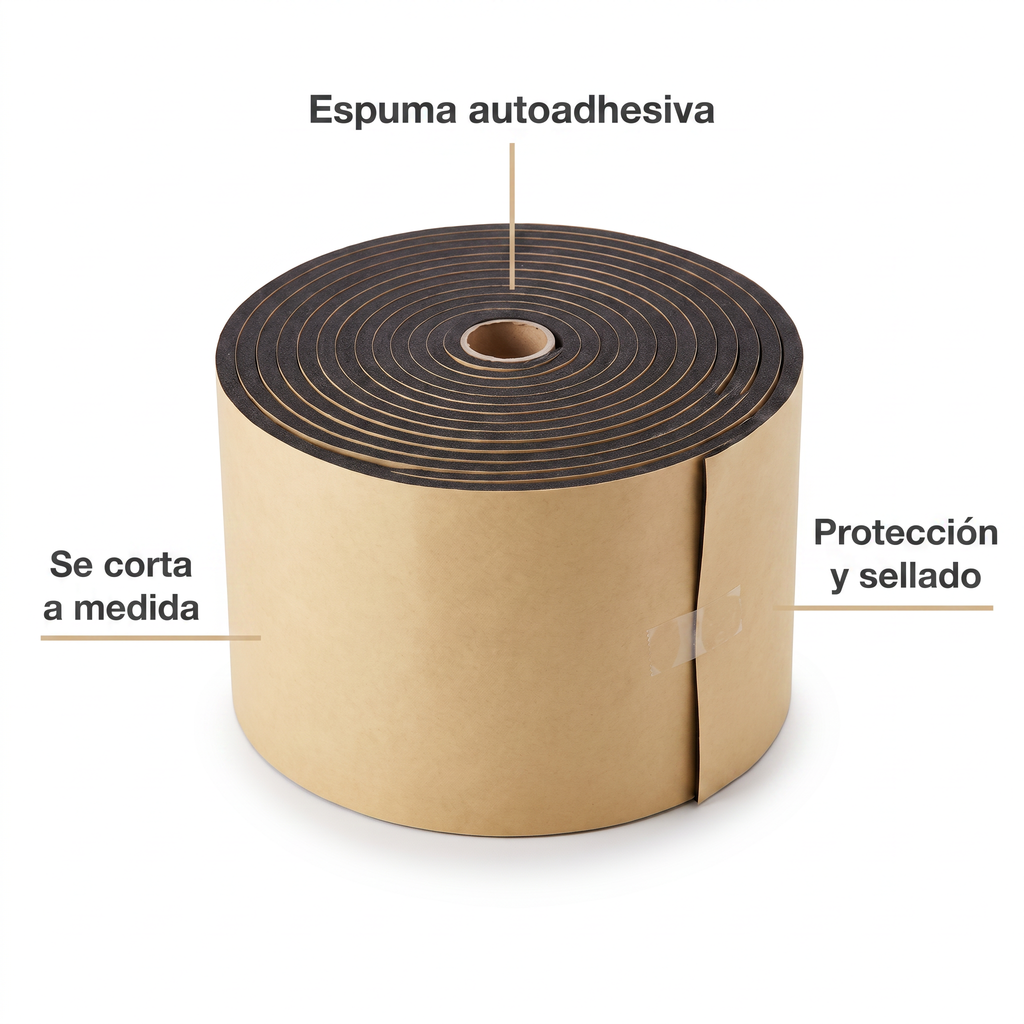Rollo de Espuma Aislante Autoadhesiva Negra para Sellado
