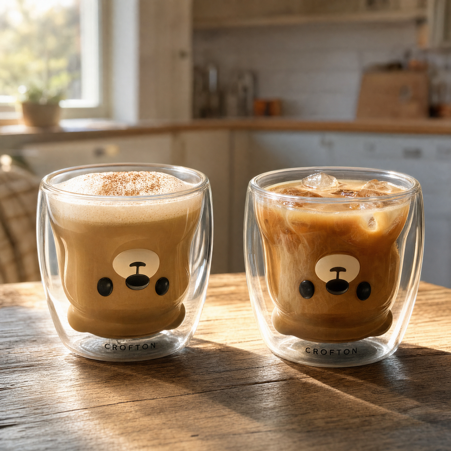 Set de 2 Vasos Térmicos de Vidrio Crofton con Motivo de Oso