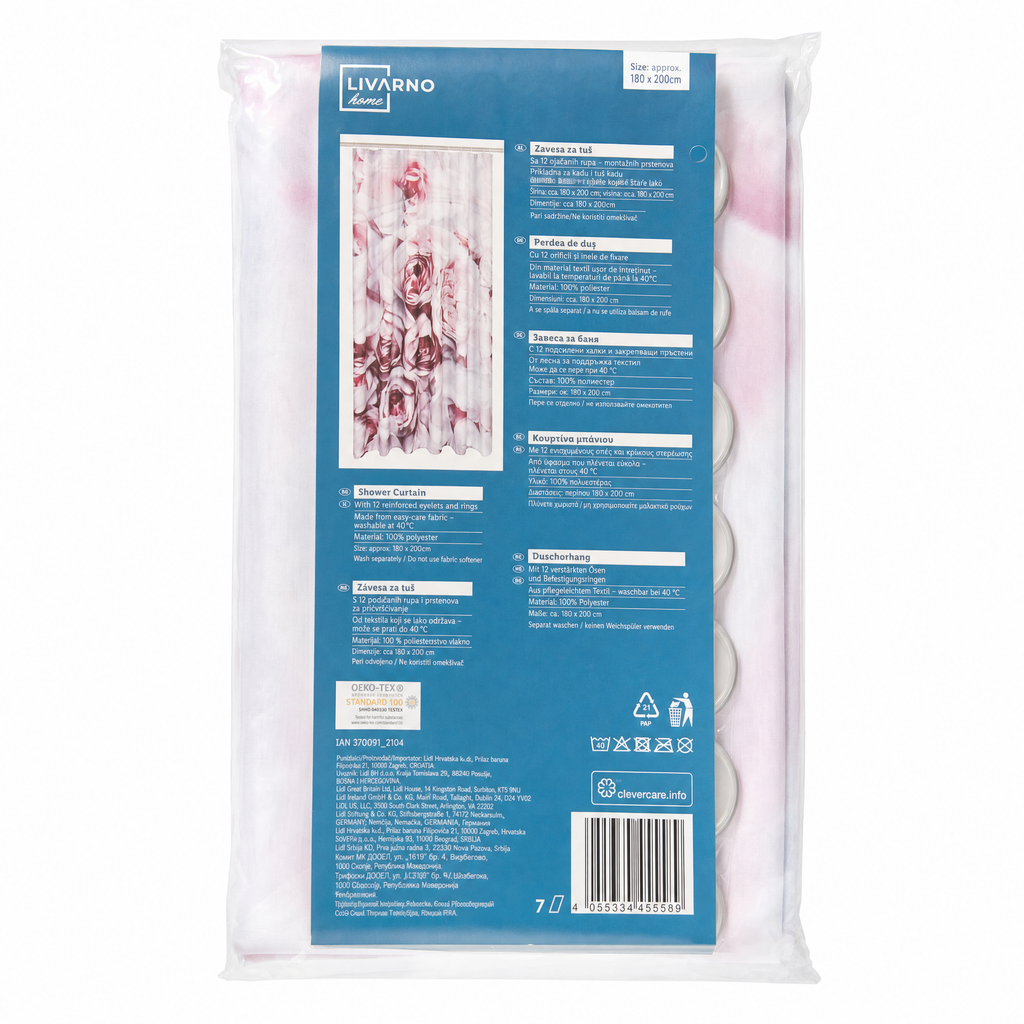 Livarno Home Cortina de Ducha Rosas 180 × 200 cm