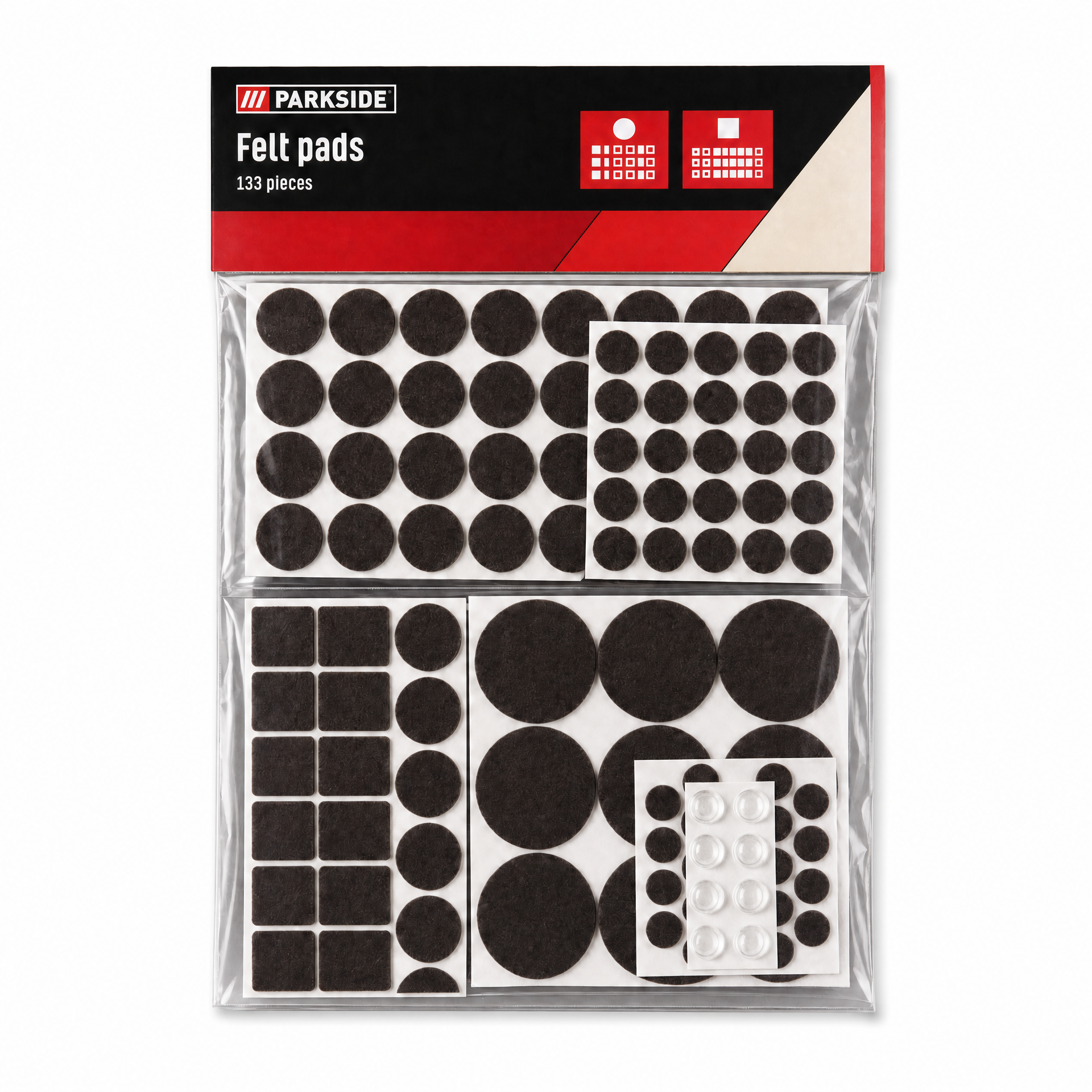 PARKSIDE Set de Protectores de Fieltro Autoadhesivos, 133 piezas