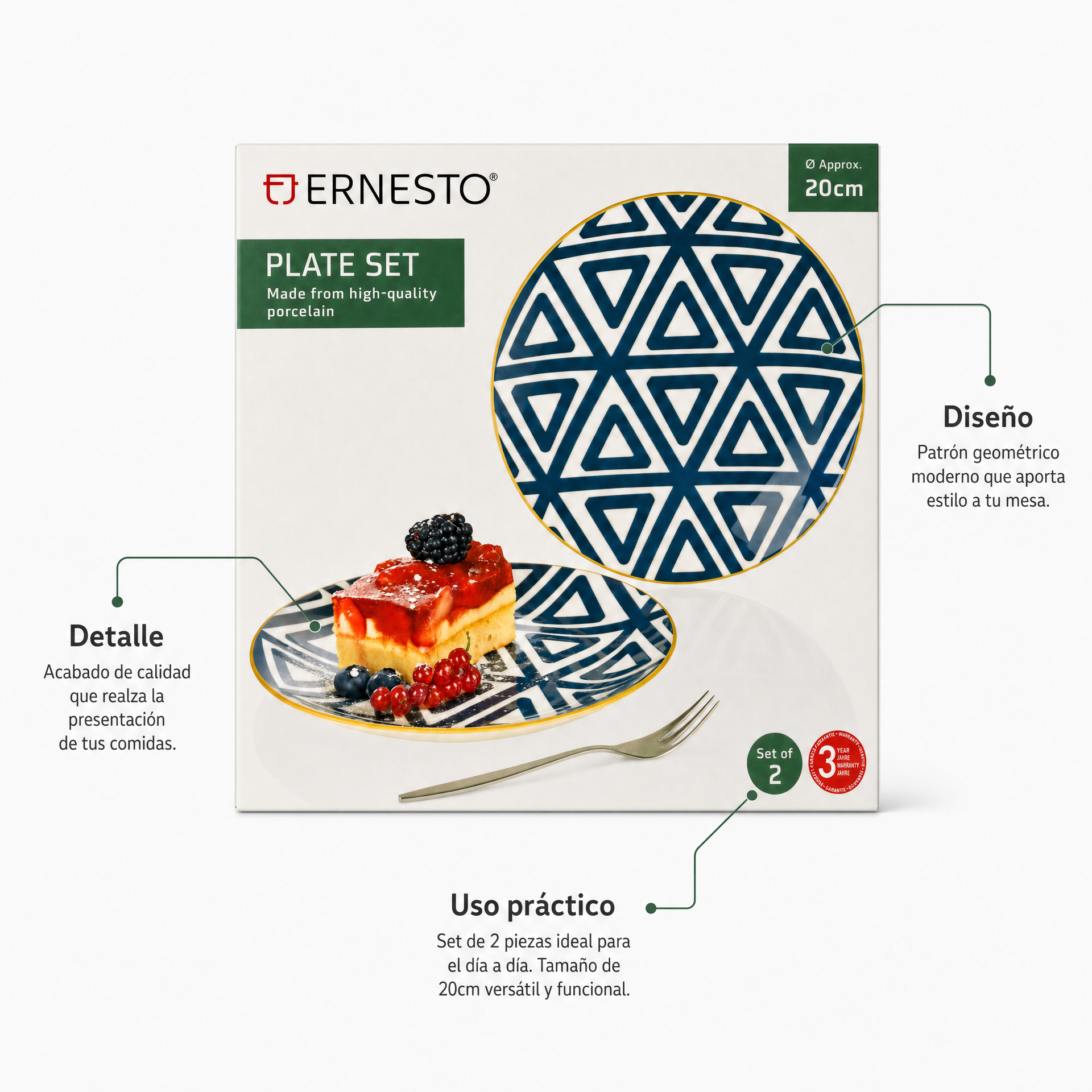 Ernesto juego de platos 20 cm con patrón geométrico