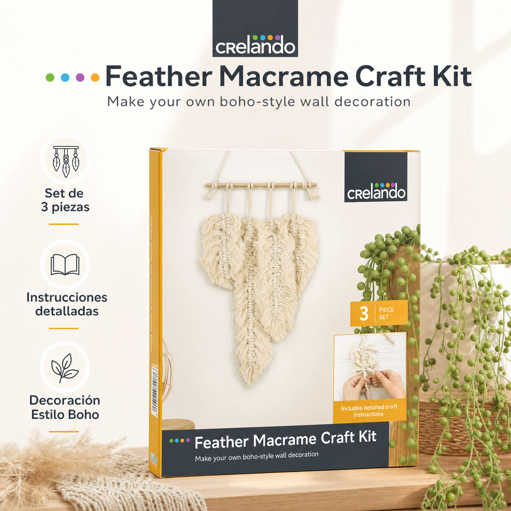 Kit para crear plumas de macramé para decoración de pared con instrucciones detalladas