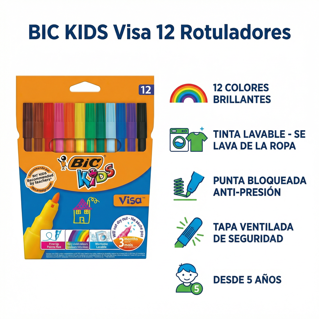 Rotuladores BIC Kids Visa 12 Colores Lavables