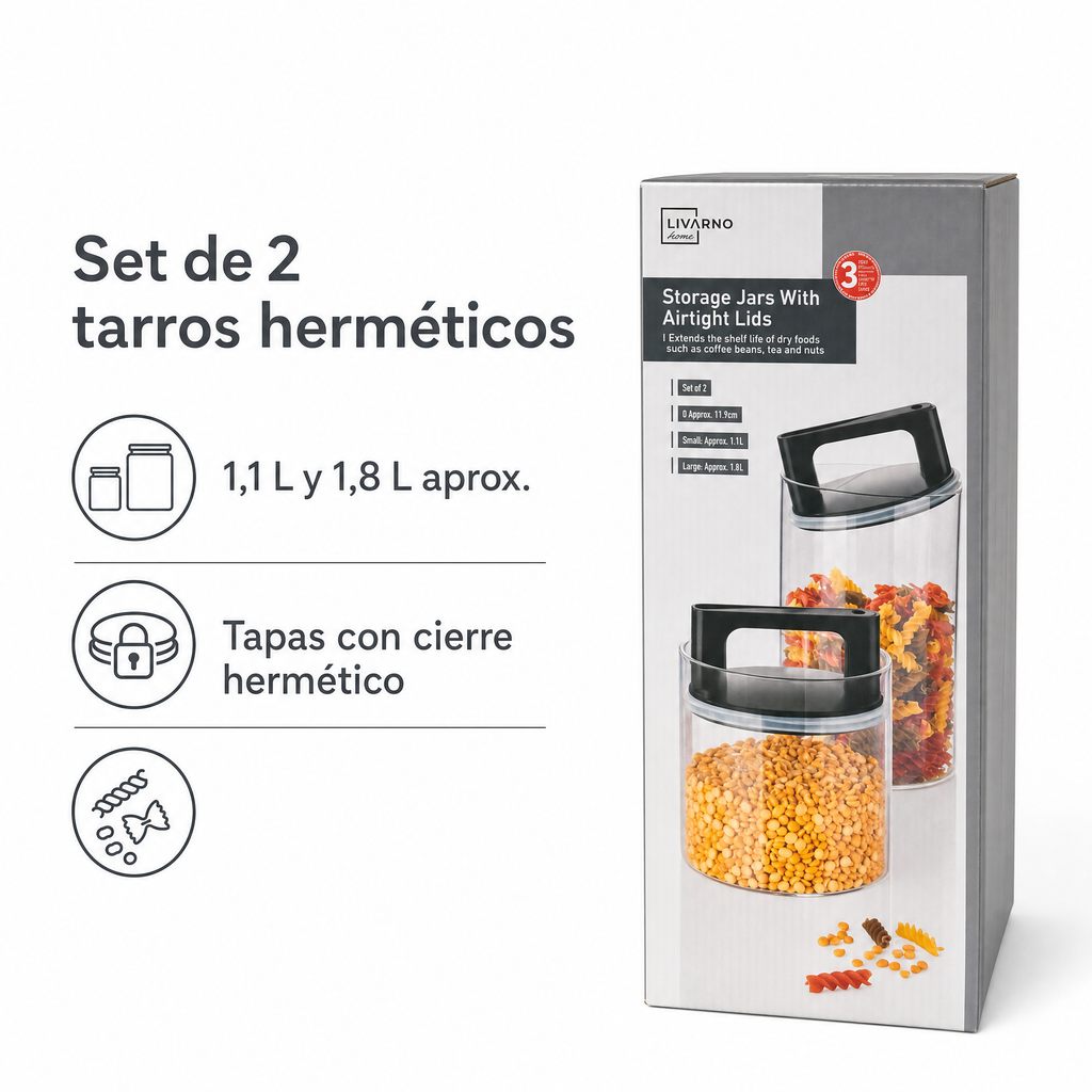 Livarno Home Set de 2 Tarros Herméticos 1,1 L y 1,8 L