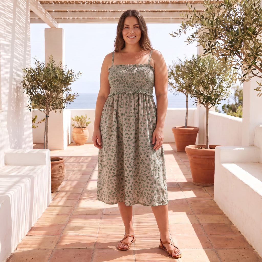 Vestido Floral de Tirantes Fruncido F-LA-062