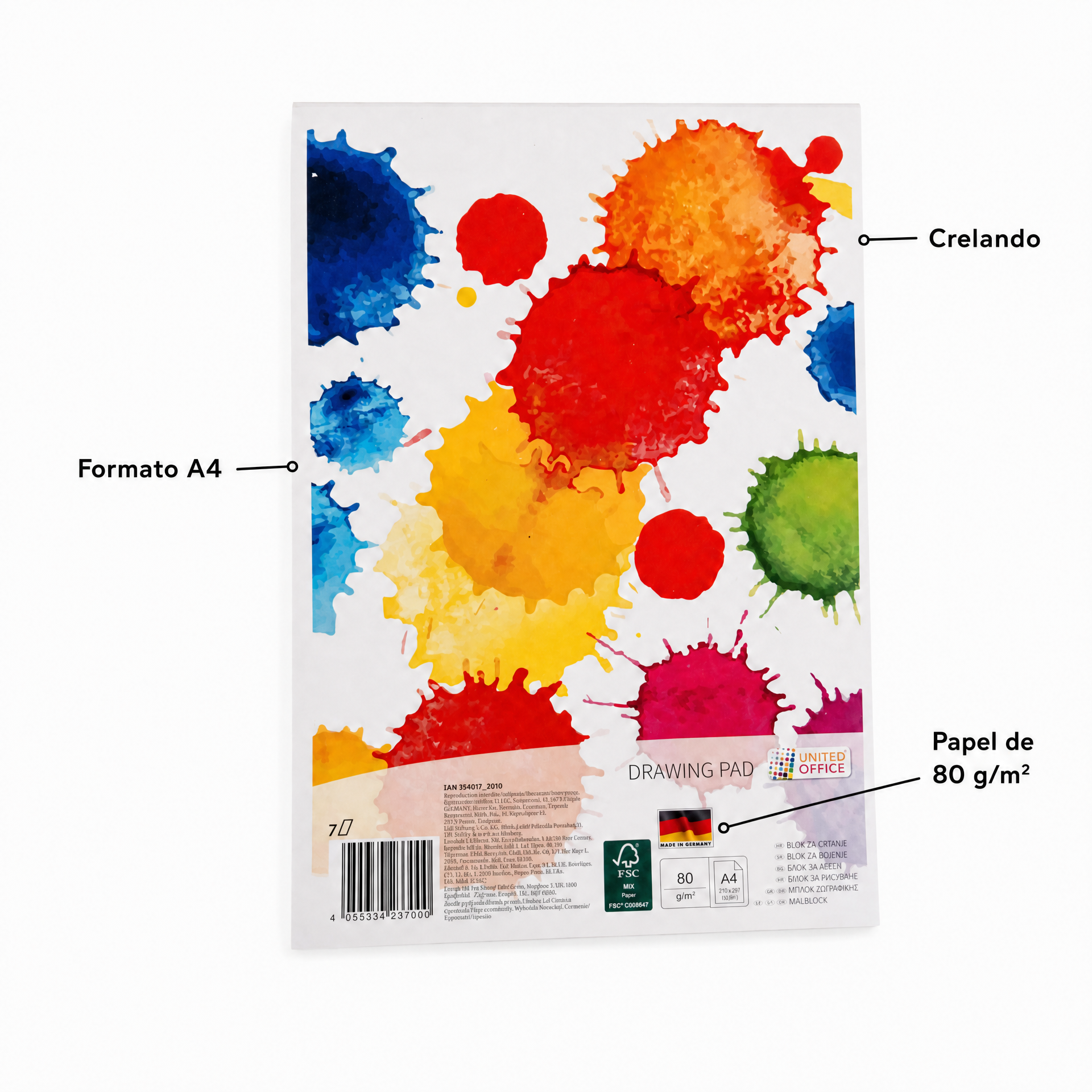 Crelando Bloc de dibujo A3 40 hojas 100 g/m² papel blanco FSC