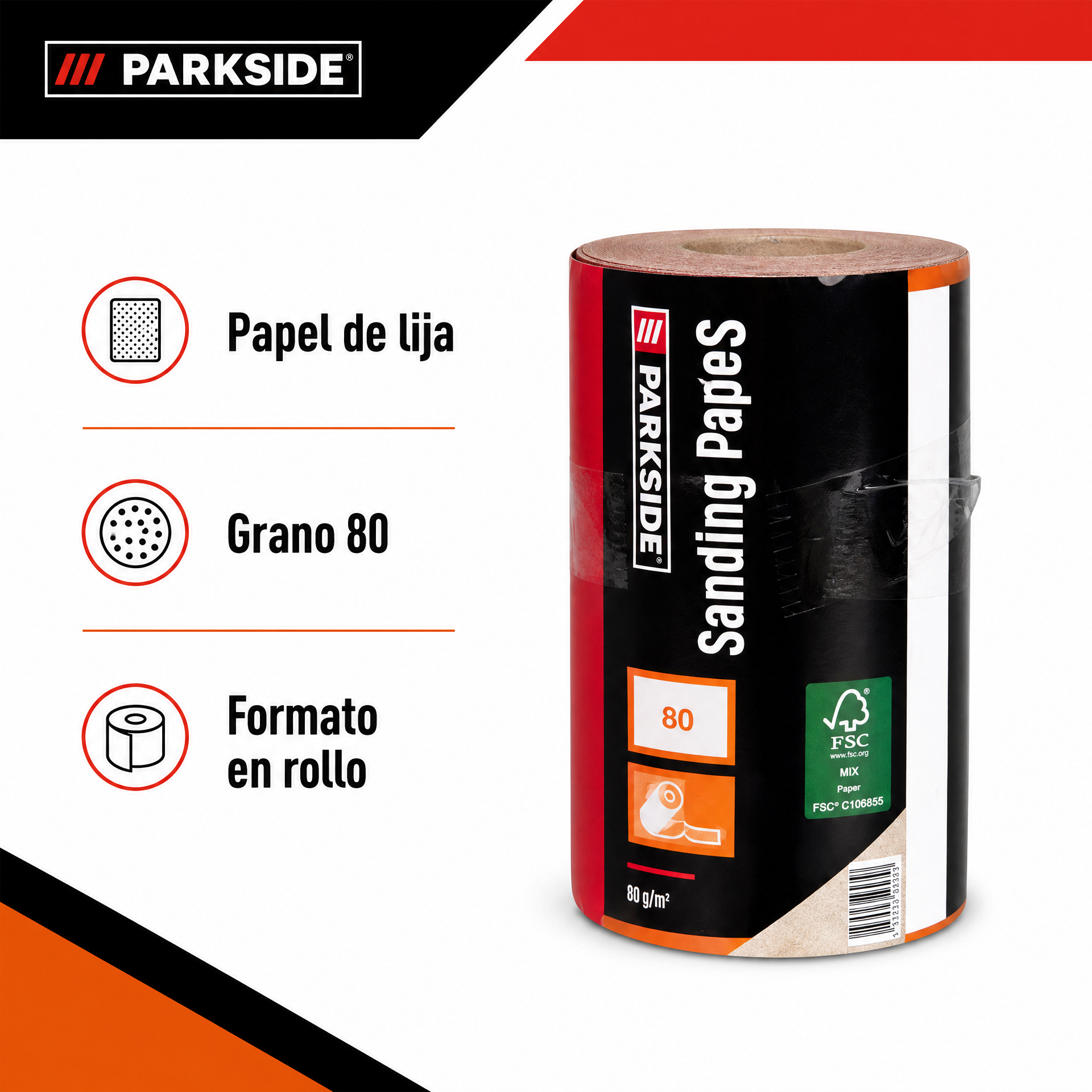 PARKSIDE Rollo de papel de lija, grano 80