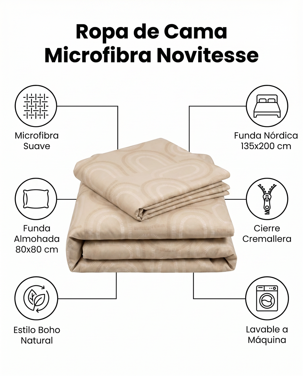 Ropa de Cama Microfibra Novitesse — Semicírculos Boho Beige 135x200cm