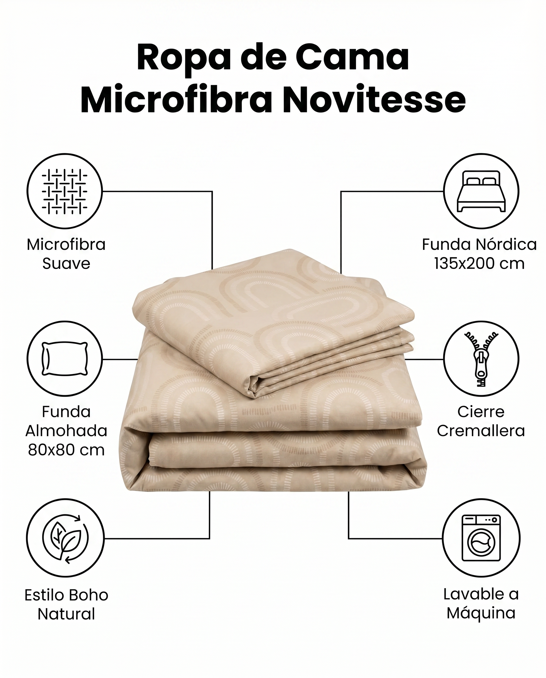 Ropa de Cama Microfibra Novitesse — Semicírculos Boho Beige 135x200cm
