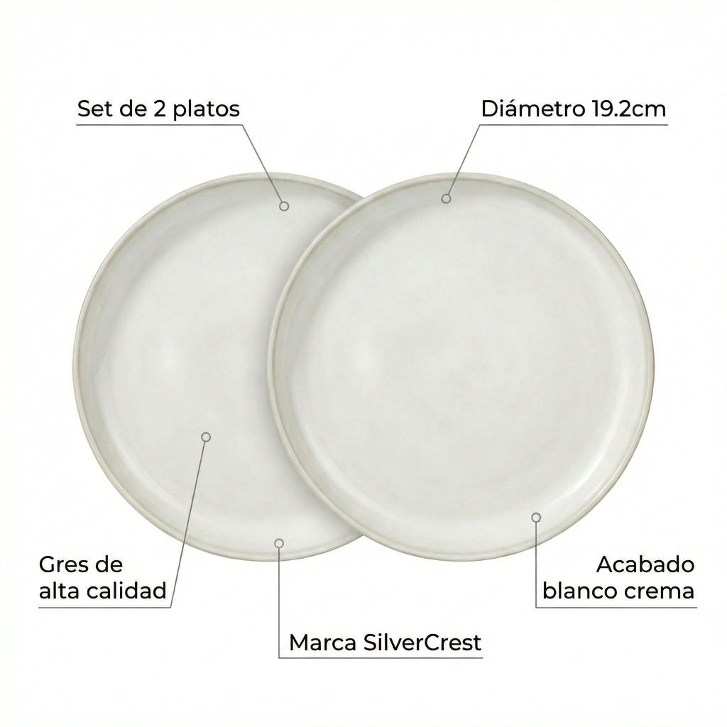 Set 2 Platos SilverCrest Stoneware Blanco Crema
