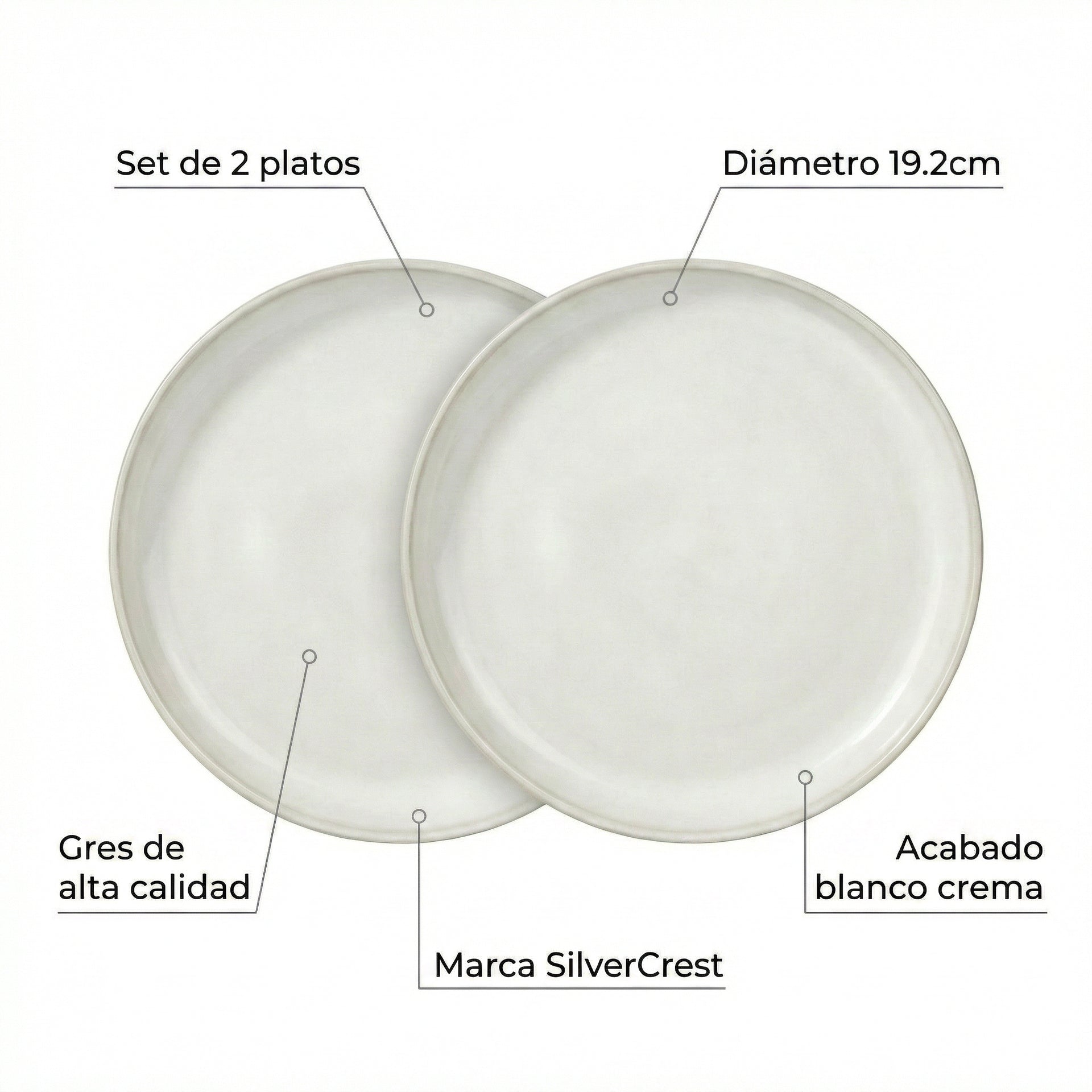 Set 2 Platos SilverCrest Stoneware Blanco Crema