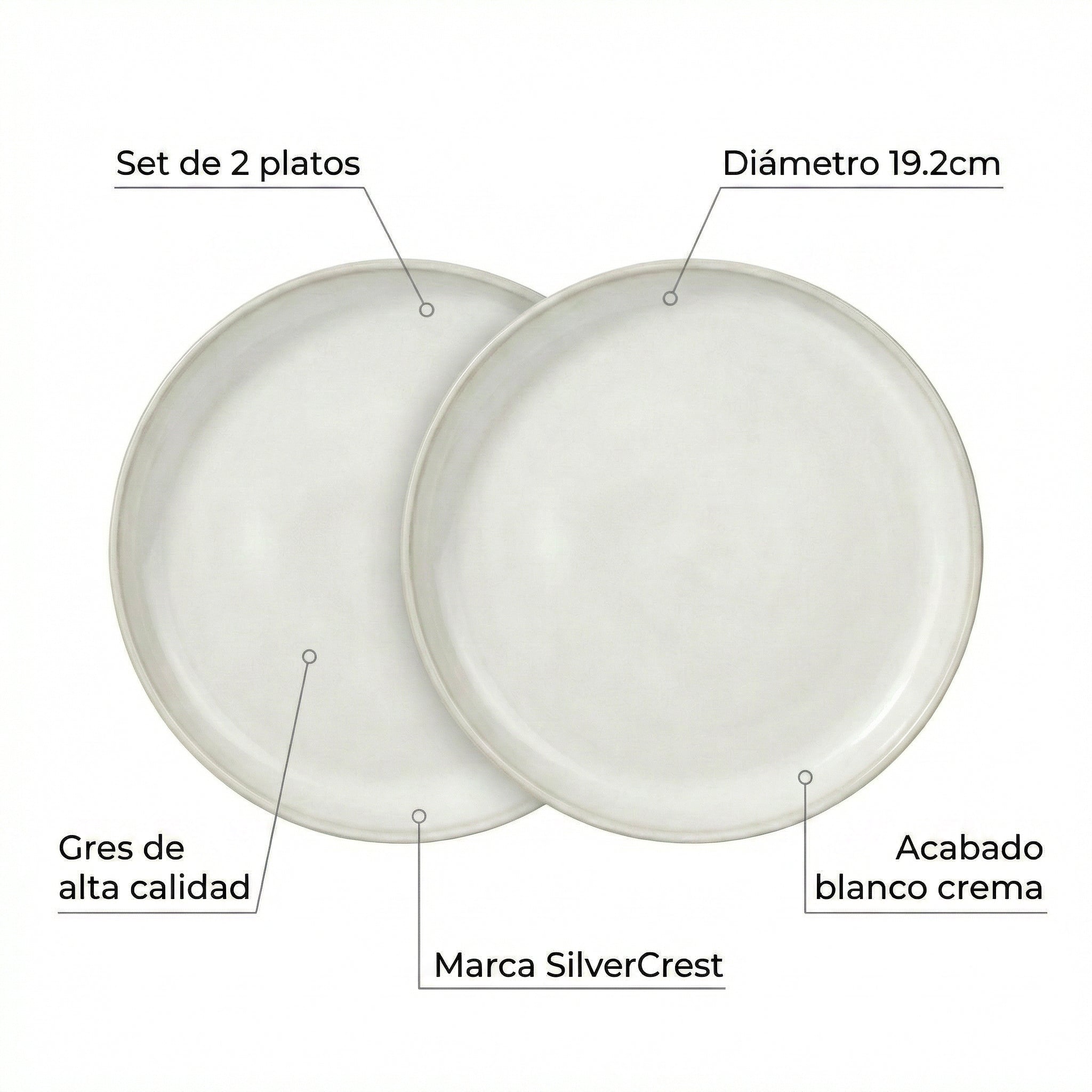 Set 2 Platos SilverCrest Stoneware Blanco Crema