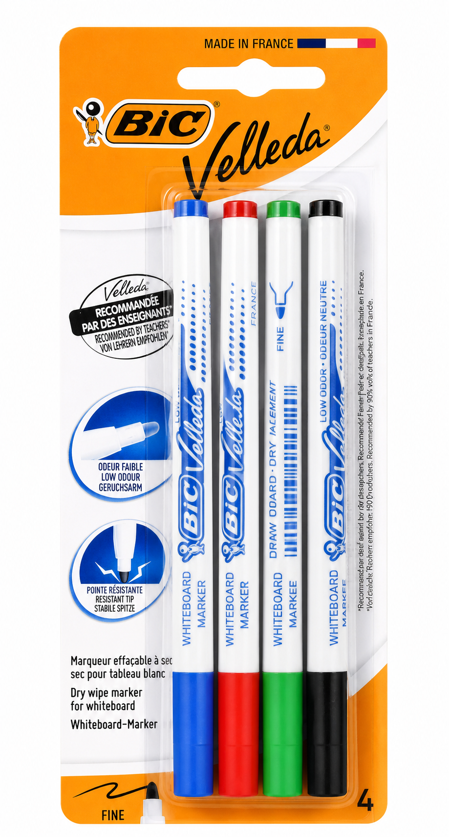 BIC Velleda Rotuladores para Pizarra Blanca Pack de 4 Borrado en Seco