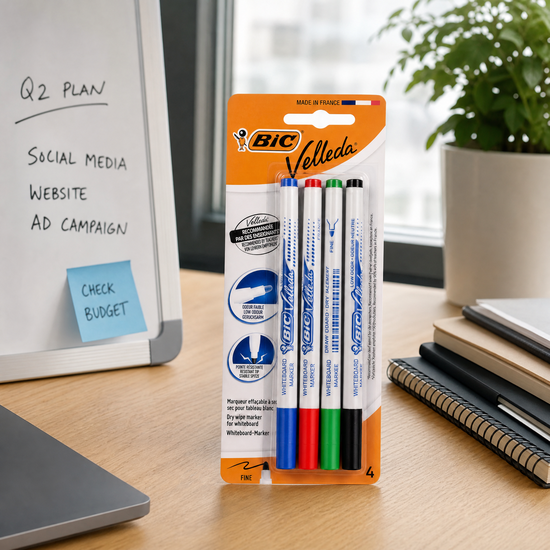 BIC Velleda Rotuladores para Pizarra Blanca Pack de 4 Borrado en Seco
