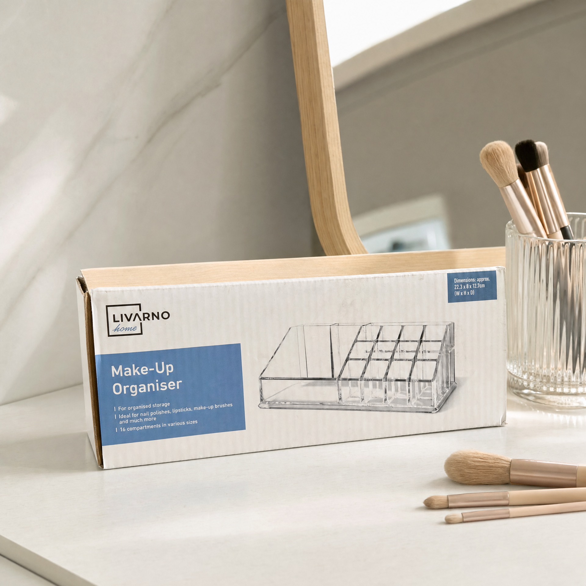 Livarno Home Organizador de Maquillaje Acrílico 16 Compartimentos