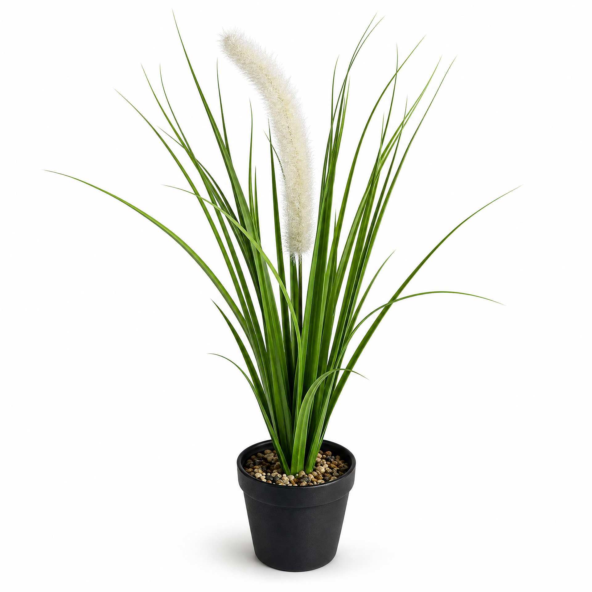 Planta artificial decorativa con espiga blanca y maceta negra