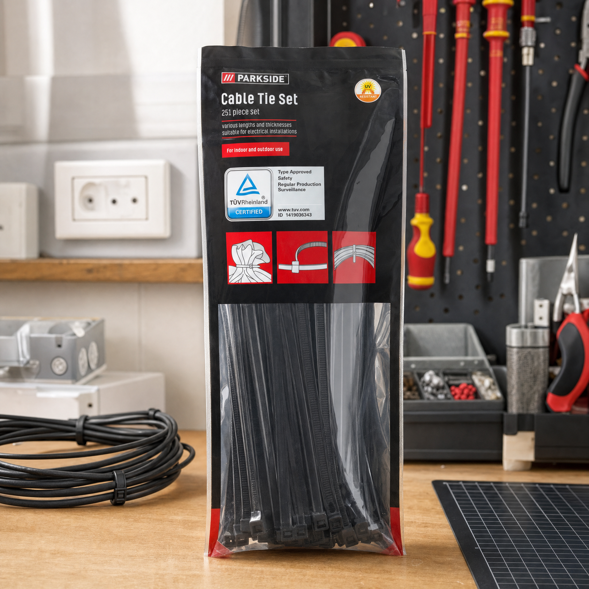 Parkside Set de 251 Bridas Negras Resistentes a Rayos UV