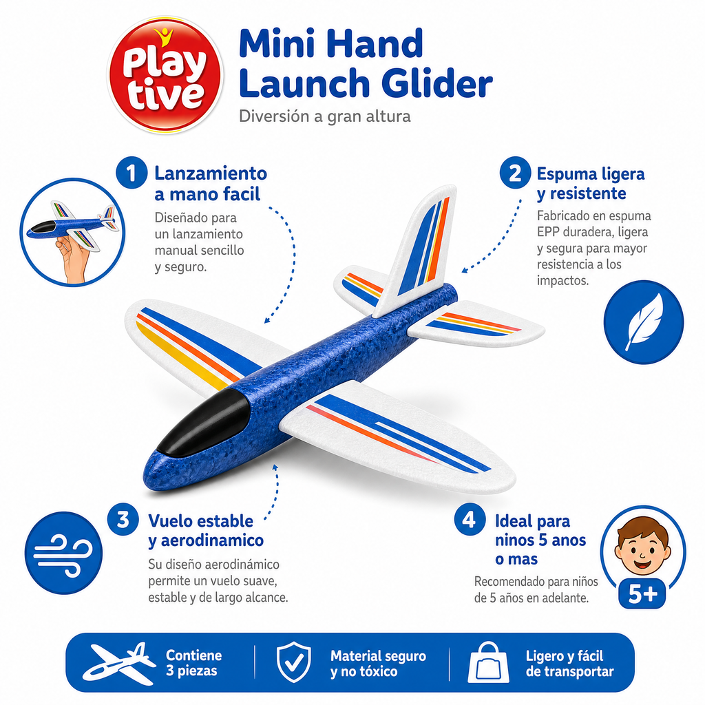 Playtive Mini Hand Launch Glider Avion Espuma