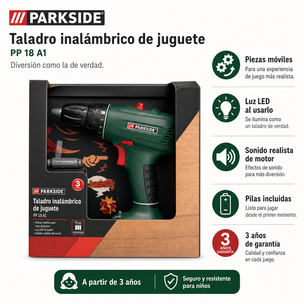 Características del taladro de juguete Parkside PP 18 A1