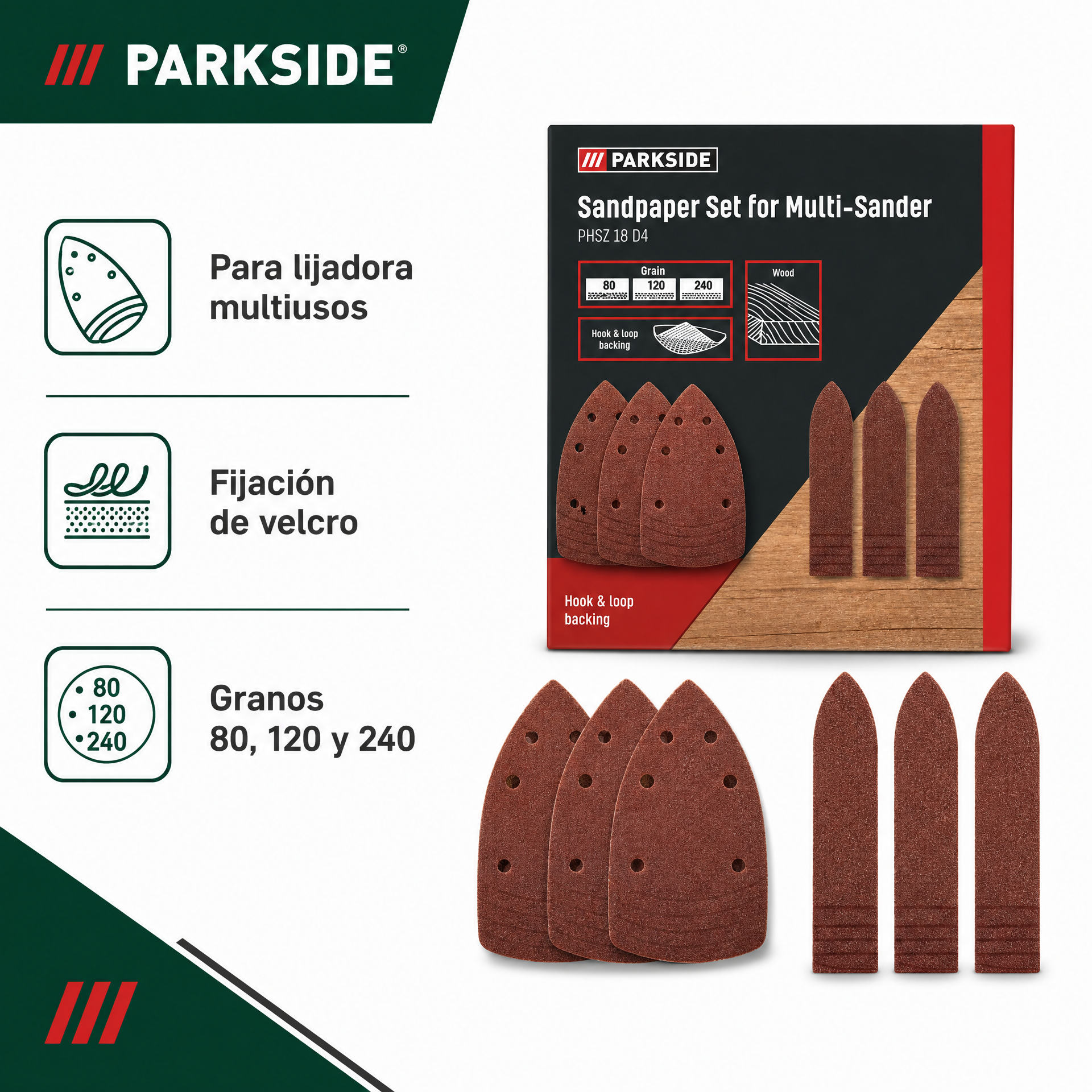 Parkside set de 36 lijas para lijadora multiusos — granos 80, 120 y 240