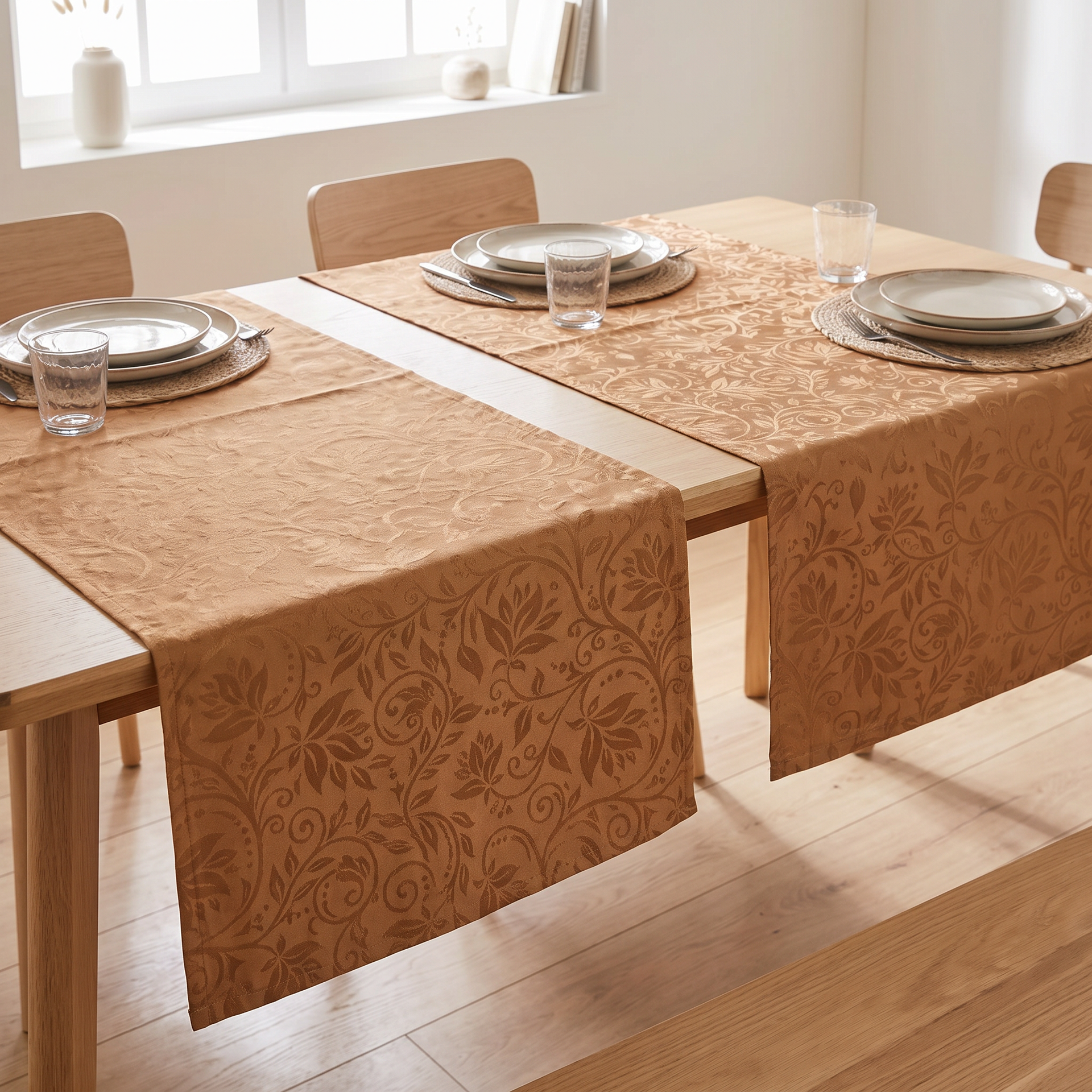 Livarno Home Set 2 Caminos de Mesa Jacquard Marrón 50 × 150 cm