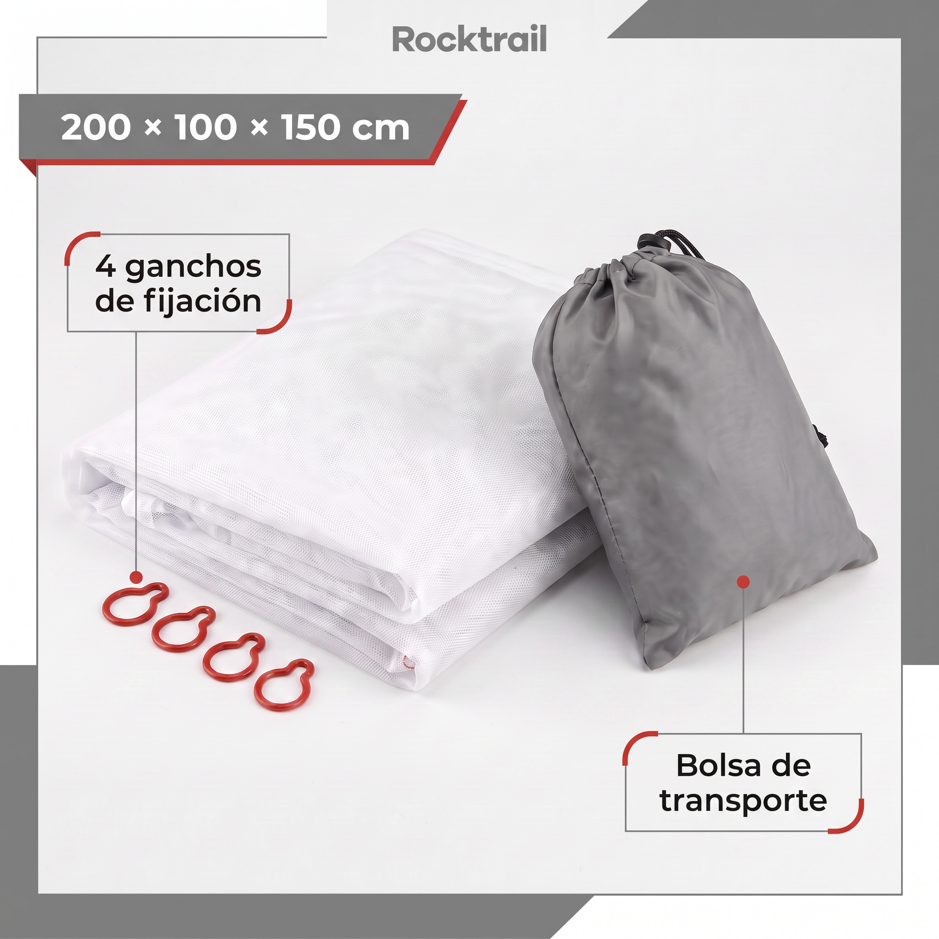 Rocktrail Red Mosquitera para Cama 200 × 100 × 150 cm