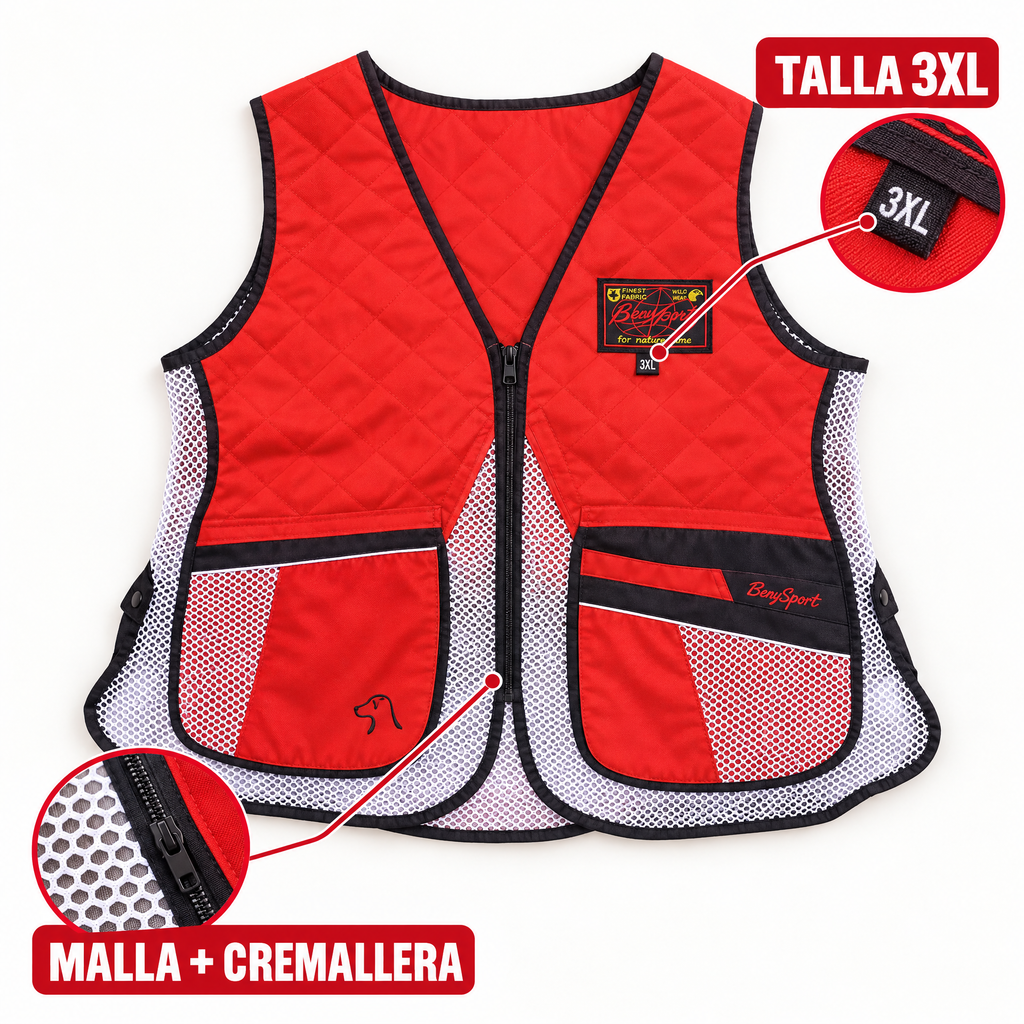 Chaleco de Tiro Beny Sport Rojo y Negro con Malla — Talla 3XL