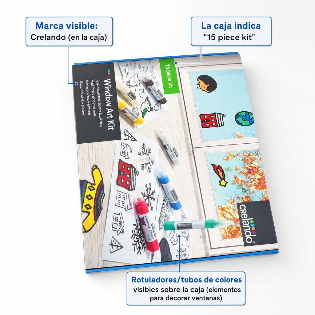 Crelando Window Art Kit 15 piezas con rotuladores y plantillas