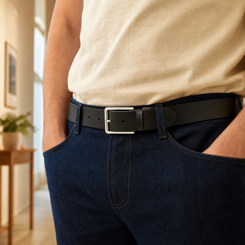 LIVERGY Cinturón de Cuero Negro con Hebilla Clásica - Talla 125