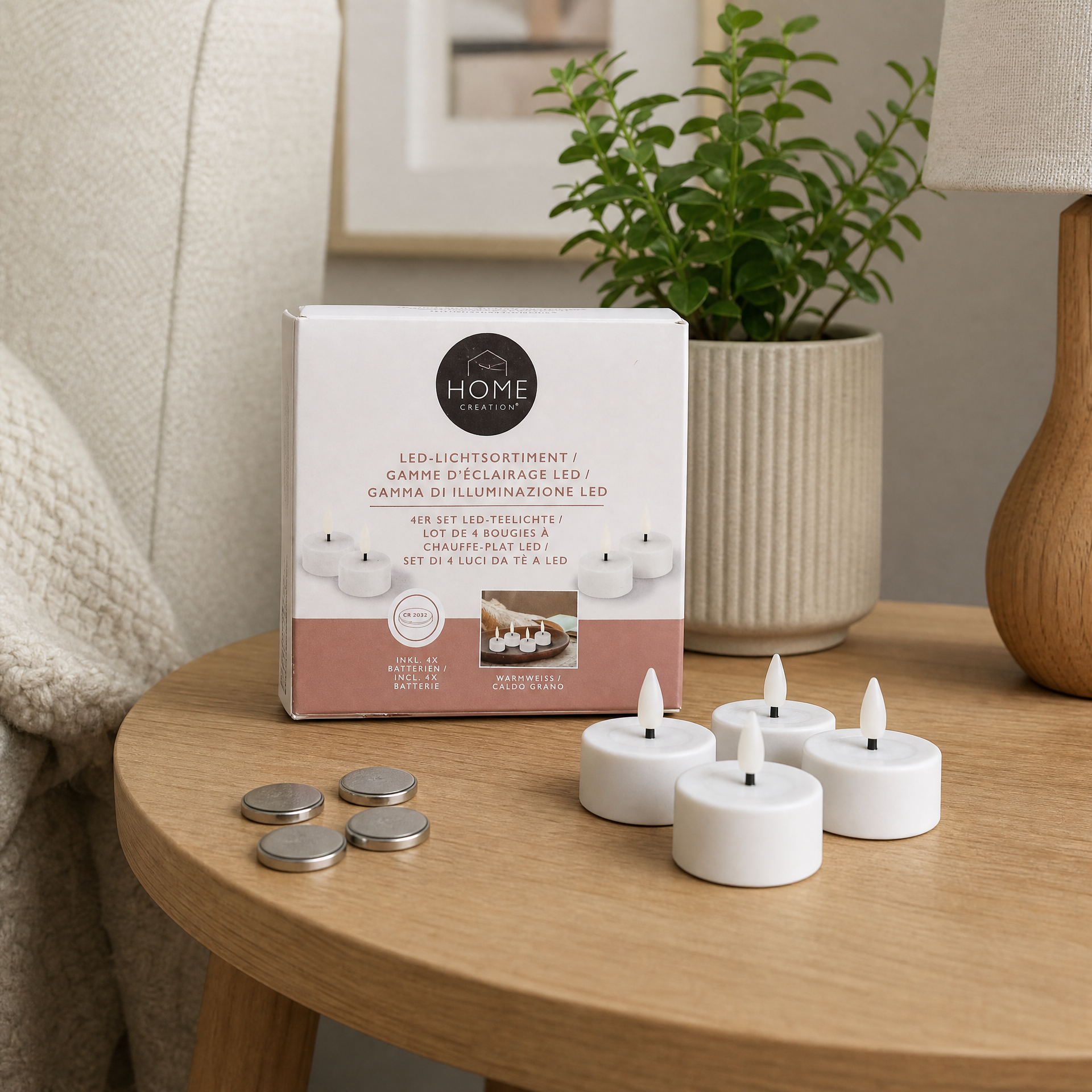 Home Creation — Set de 4 velas LED tipo té, luz cálida