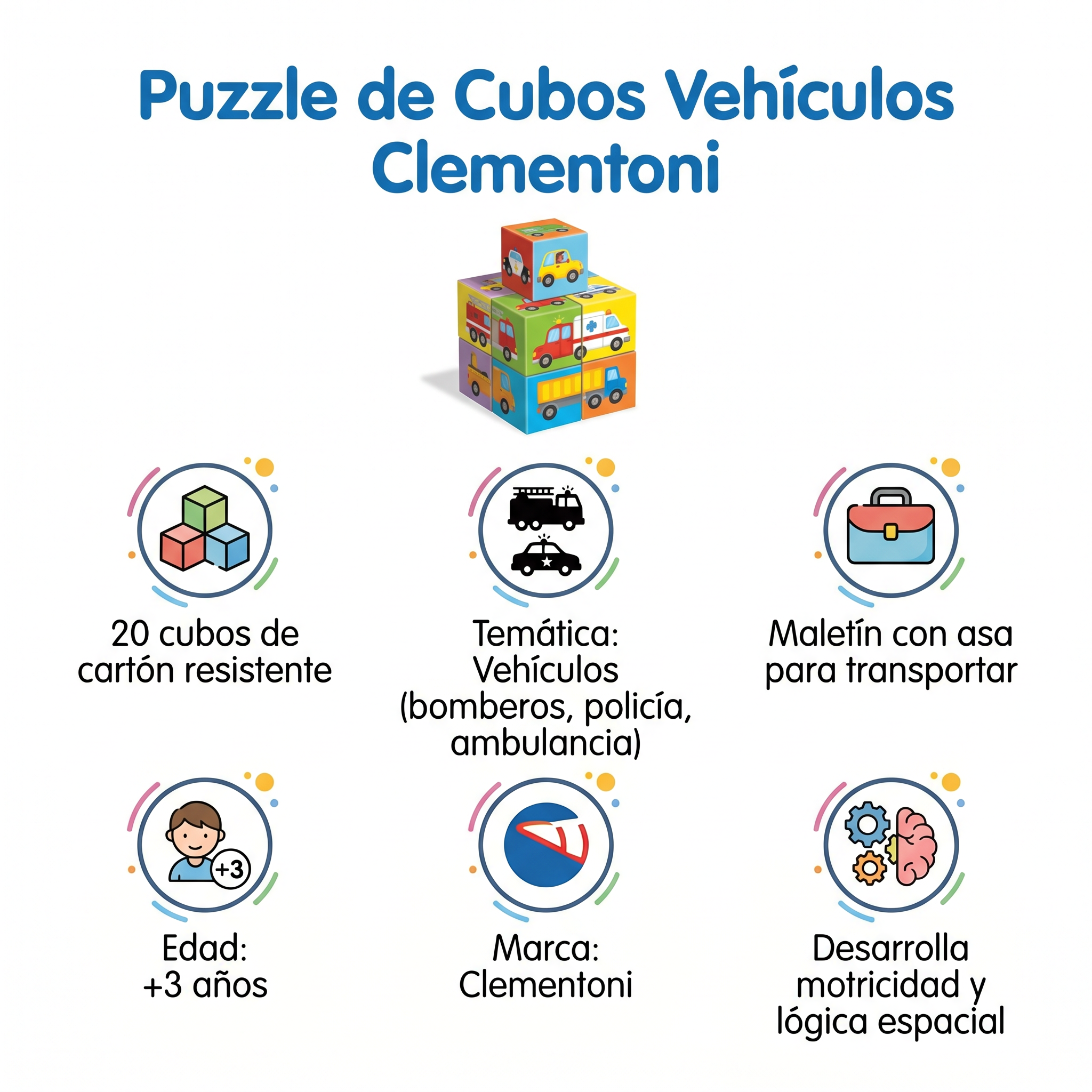 Puzzle de Cubos Vehículos Clementoni — 20 Cubos