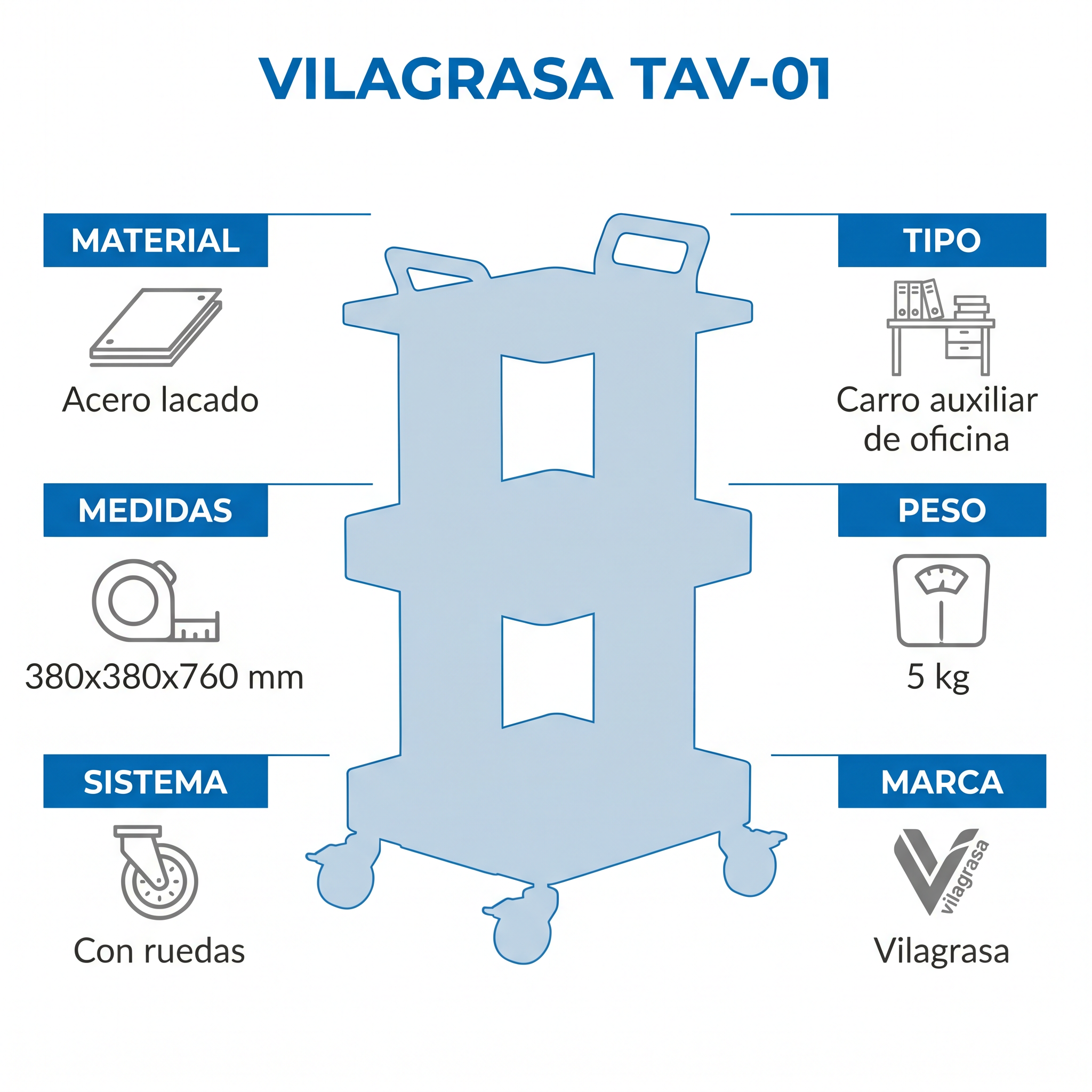 Mobiliario Vilagrasa TAV-01 — 01 Carro De Medidas 380X380X760 Mm Con Ruedas En