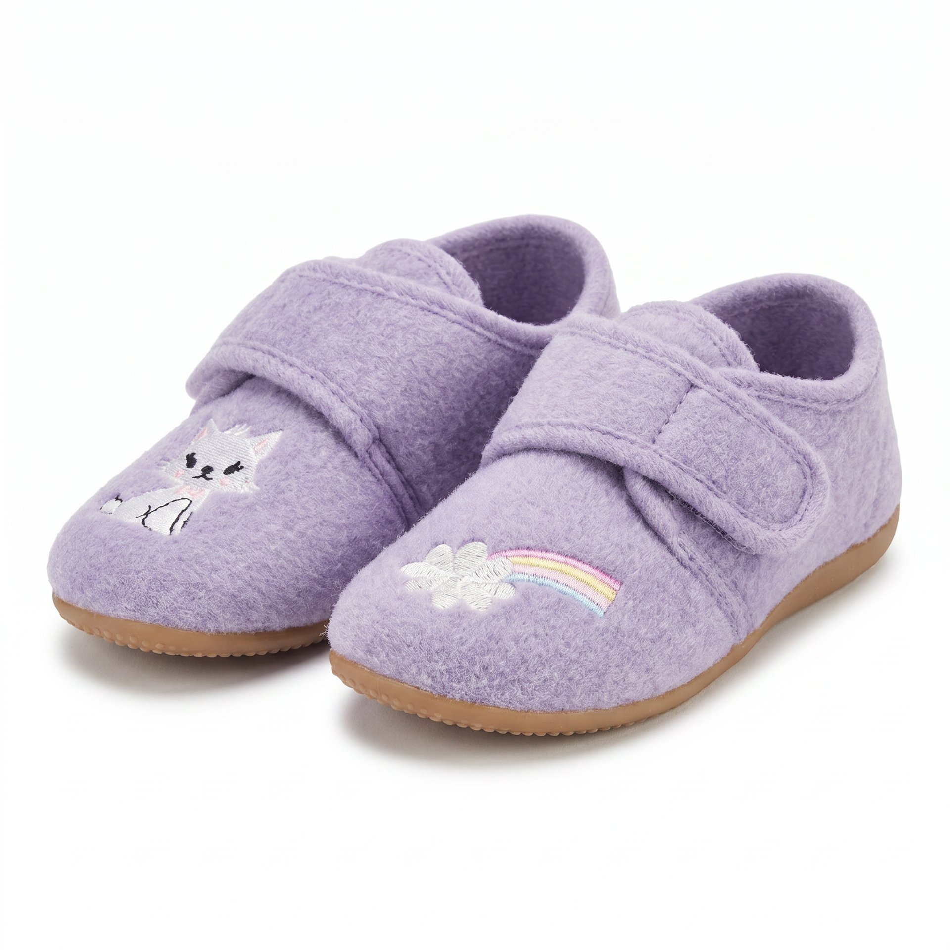 Zapatillas de Casa Bebé Lila Unicornio/Gatito — Fieltro con Velcro