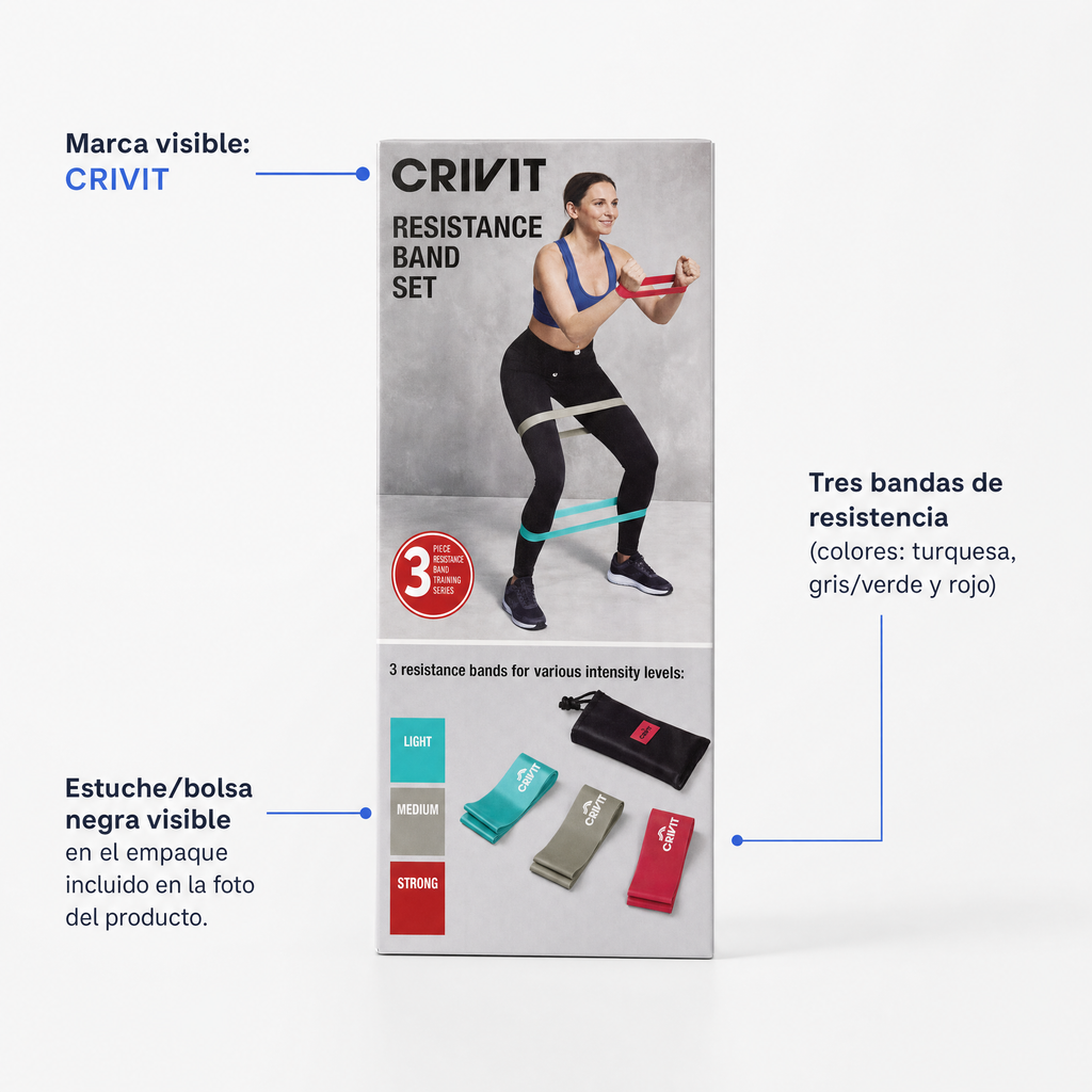 CRIVIT set de 3 bandas de resistencia Light/Medium/Strong con estuche negro