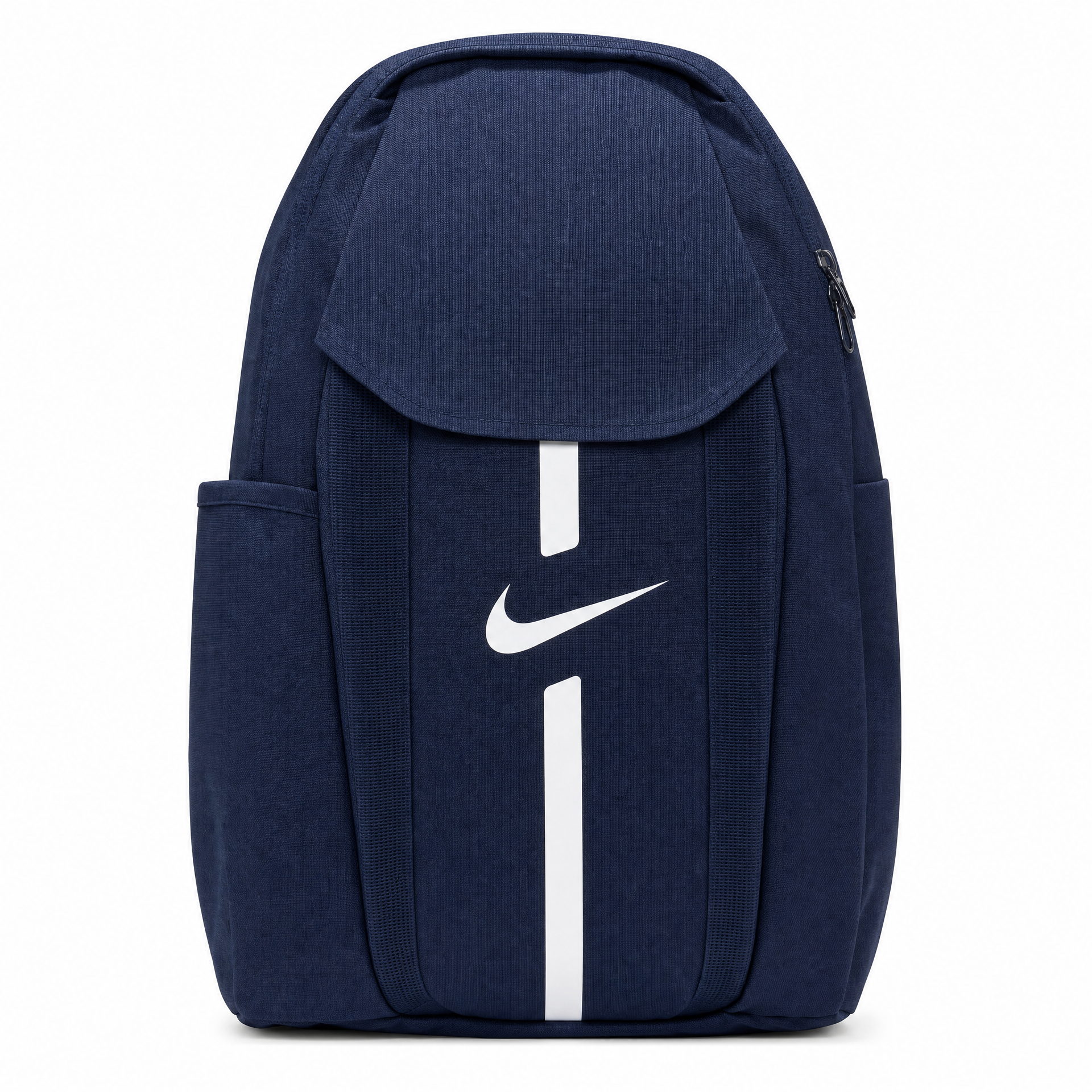 Mochila Nike azul marino con logotipo visible y compartimento principal
