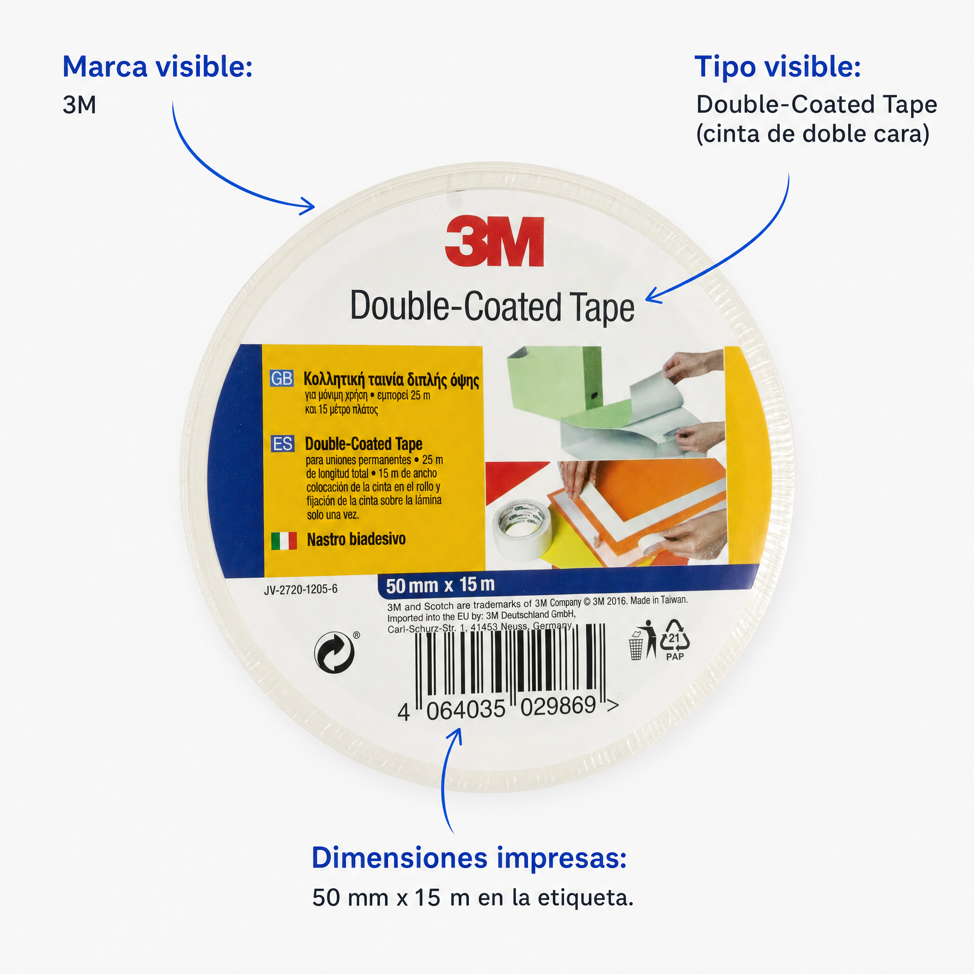 3M Cinta adhesiva de doble cara 50 mm x 15 m