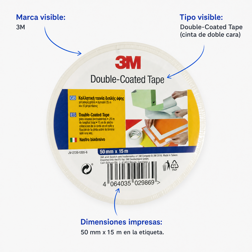 3M Cinta adhesiva de doble cara 50 mm x 15 m