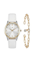 Set Reloj y Pulsera Auriol Mujer Blanco/Plateado — Cadena Dorada + Brillantes
