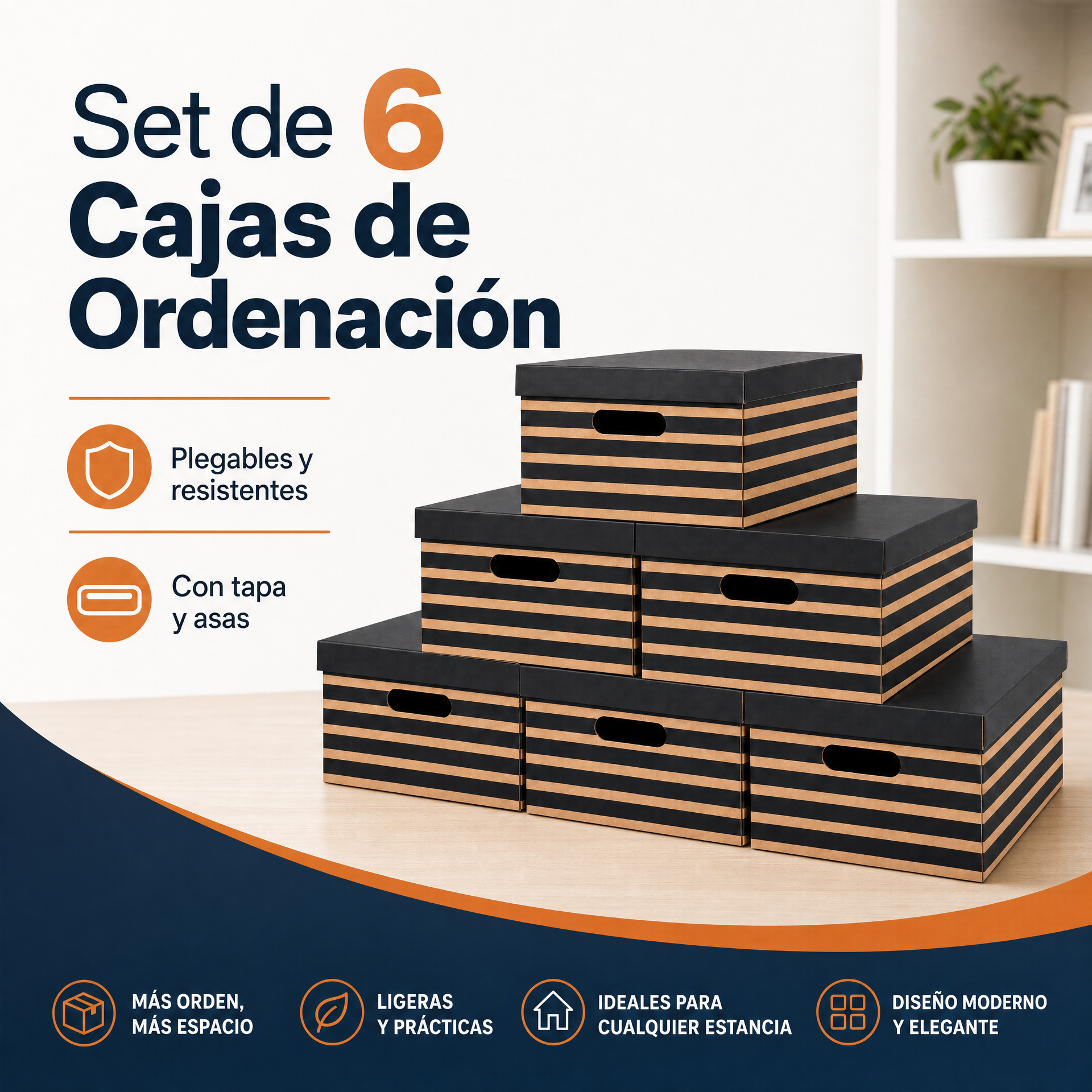 Set de 6 Cajas de Ordenación United Office con Diseño a Rayas